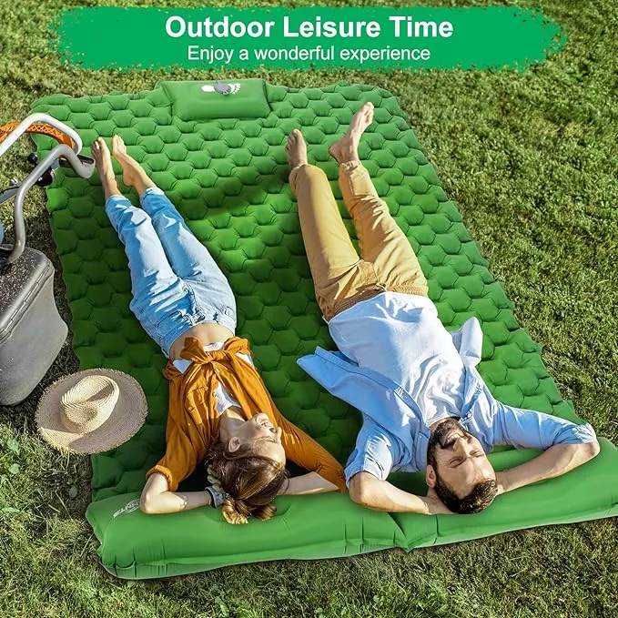 WANNTS Double Sleeping Pad, Ultralight Inflatable Sleeping Pad for Camping, Built-in Pump, Ultimate for Camping, Hiking - Airpad, Carry Bag, Repair Kit - Compact & Lightweight Air Mattress(Green)