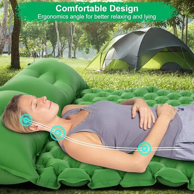 WANNTS Double Sleeping Pad, Ultralight Inflatable Sleeping Pad for Camping, Built-in Pump, Ultimate for Camping, Hiking - Airpad, Carry Bag, Repair Kit - Compact & Lightweight Air Mattress(Green)
