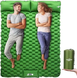 WANNTS Double Sleeping Pad, Ultralight Inflatable Sleeping Pad for Camping, Built-in Pump, Ultimate for Camping, Hiking - Airpad, Carry Bag, Repair Kit - Compact & Lightweight Air Mattress(Green)