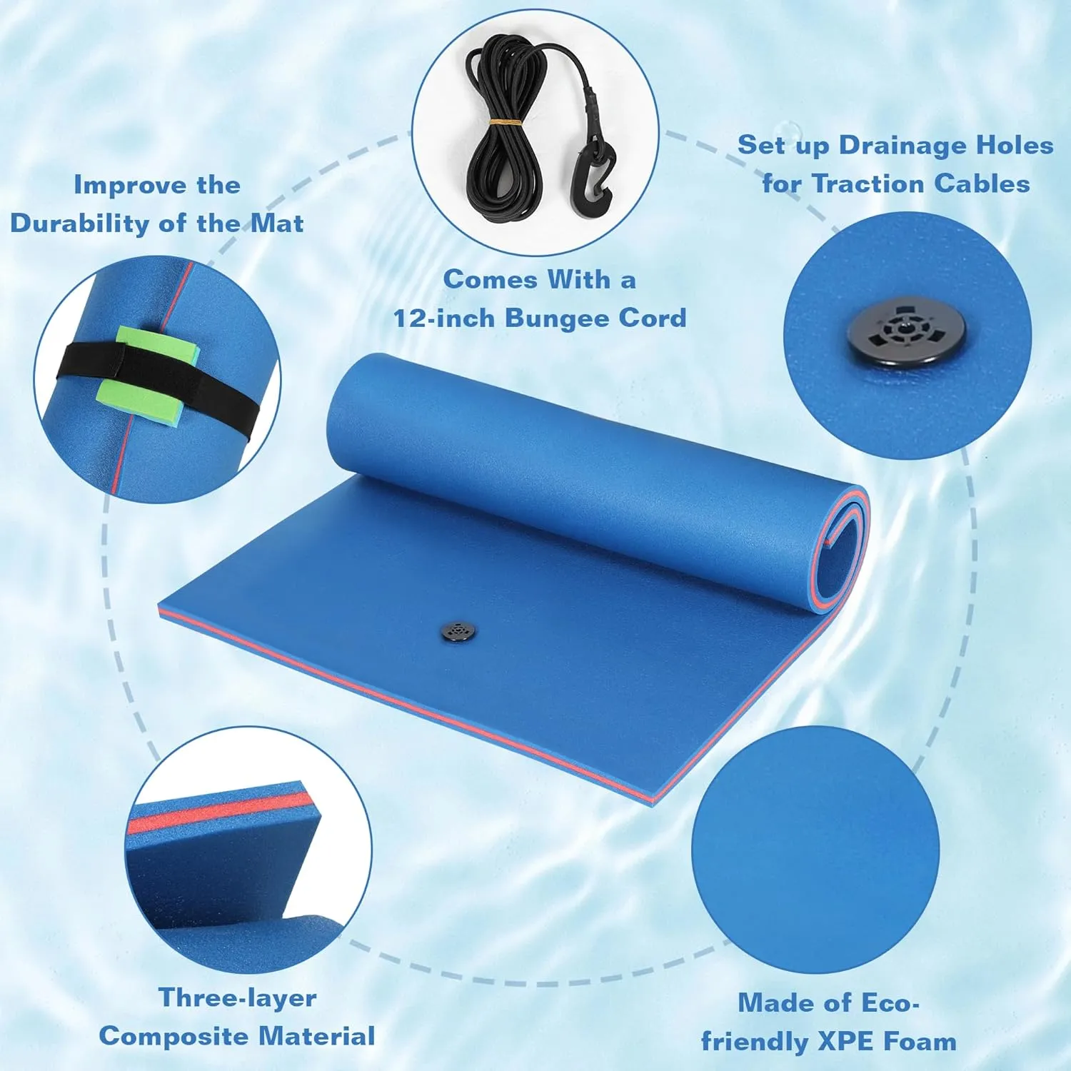 Water Floating Mat 9/12/18 FT Foam Lake Floats Floating Foam Pad Lily Pad for Water Recreation and Relaxing Lily Mat for Family Floating Pad for Pets Pool Float for Party (Blue/Yellow)