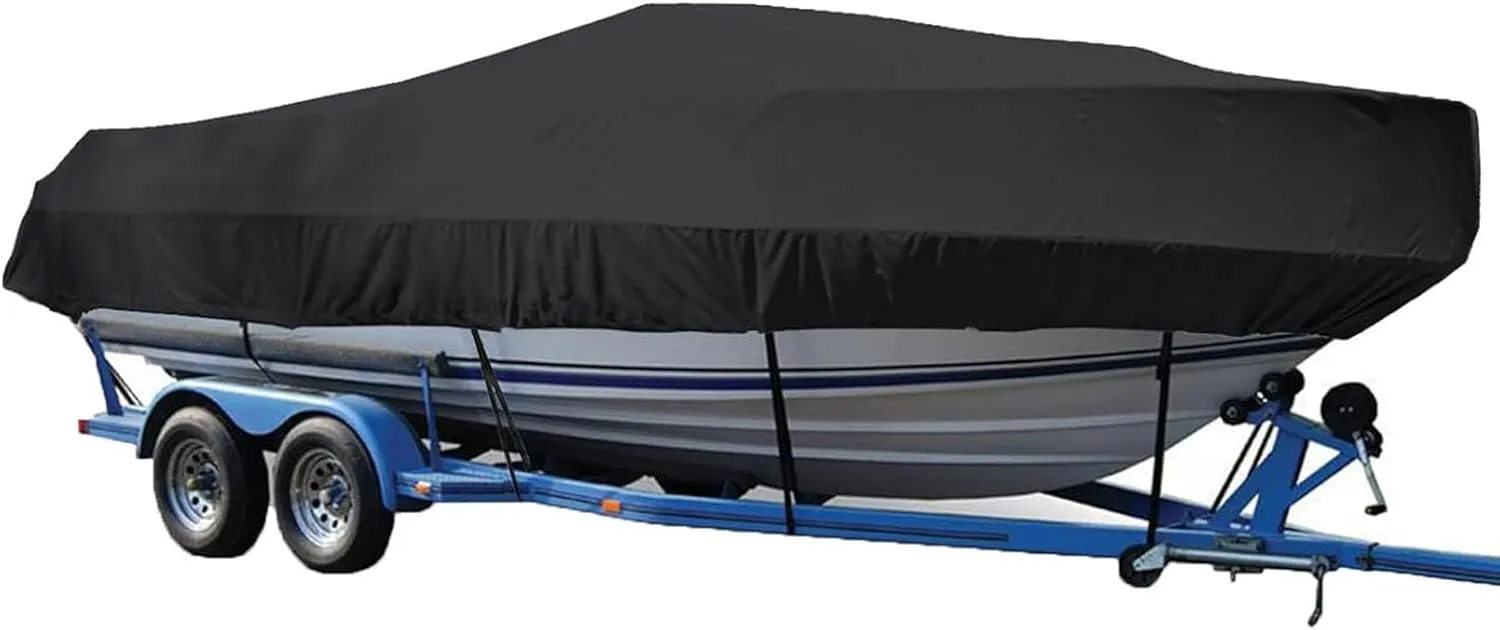 Waterproof Heavy Duty Boat Cover, 210D Marine Grade Oxford Cloth All-Weather Mooring and Trailering Boat Cover Fits V-Hull, Tri-Hull, Runabout Boat, Bass Boat