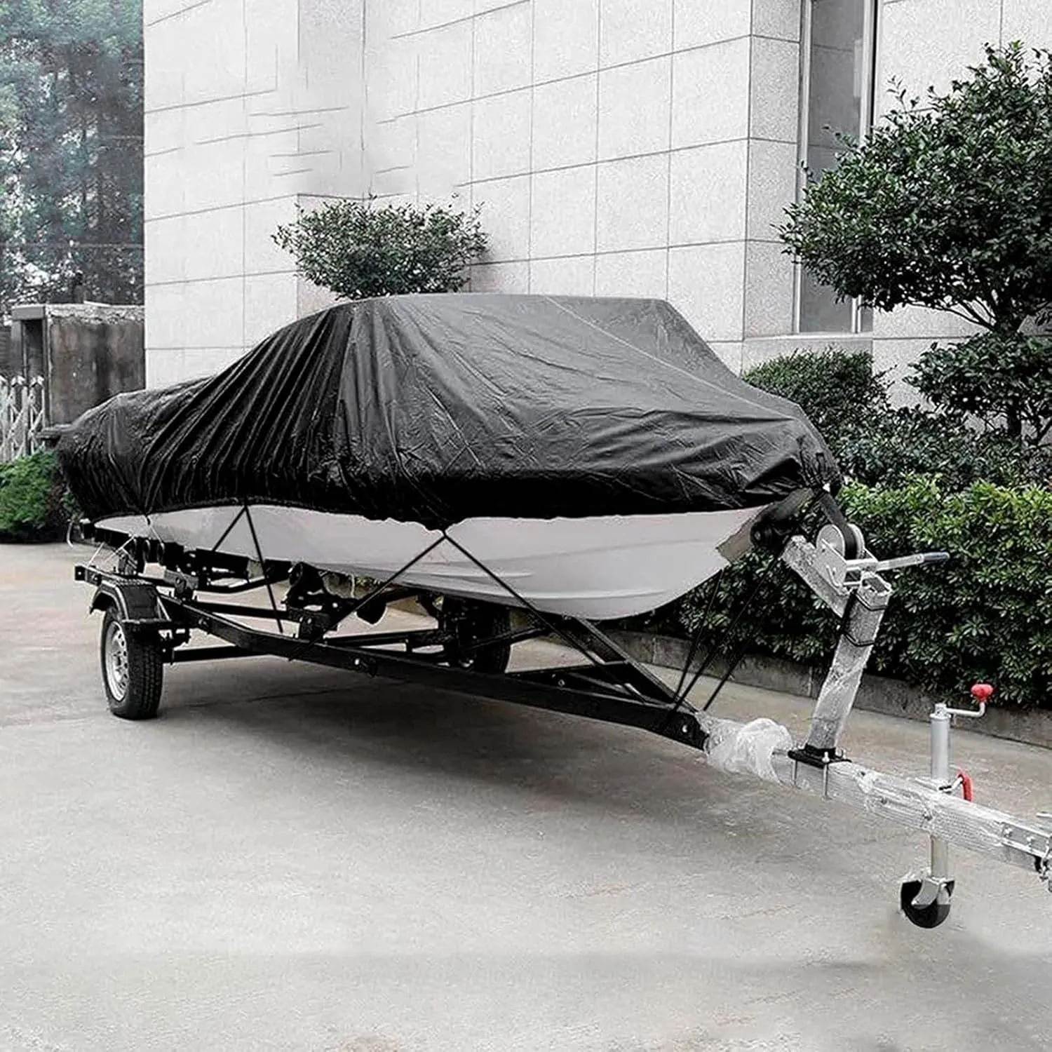 Waterproof Heavy Duty Boat Cover, 210D Marine Grade Oxford Cloth All-Weather Mooring and Trailering Boat Cover Fits V-Hull, Tri-Hull, Runabout Boat, Bass Boat
