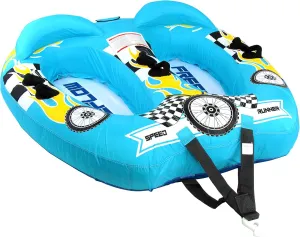 Watersports Inflatable Towable Booster Tube - Two Person Water Boating Float Tow Raft, Inflatable Pull Boats/Tubes/Towables w/Dual Seats, PVC Bladder, Foam Pad, Nylon Handles