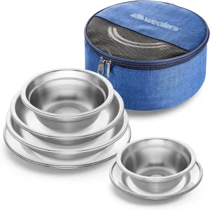 Wealers Stainless Steel Plates and Bowls Camping Set Small and Large Dinnerware for Kids, Adults, Family | Camping, Hiking, Beach, Outdoor Use | Incl. Travel Bag (12 Piece Set)