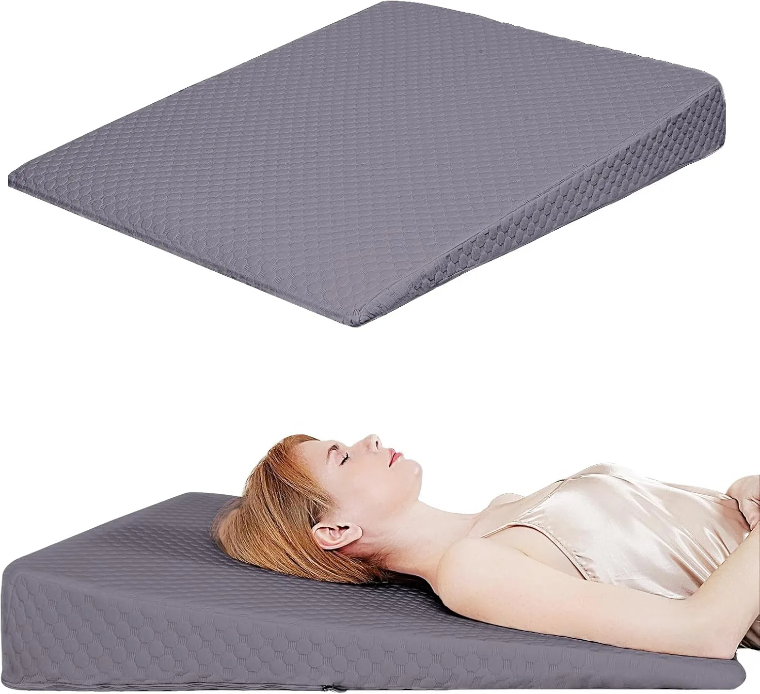 Wedge Pillow, Bed Wedge Pillows for Sleeping, Snoring, Back Support, After Surgery, Foam Triangle Pillow, Removable Washable Cover, 5in/Grey