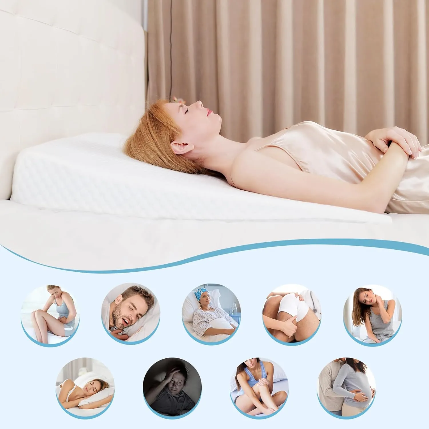 Wedge Pillow, Bed Wedge Pillows for Sleeping, Snoring, Back Support, After Surgery, Foam Triangle Pillow, Removable Washable Cover, 5in/Grey