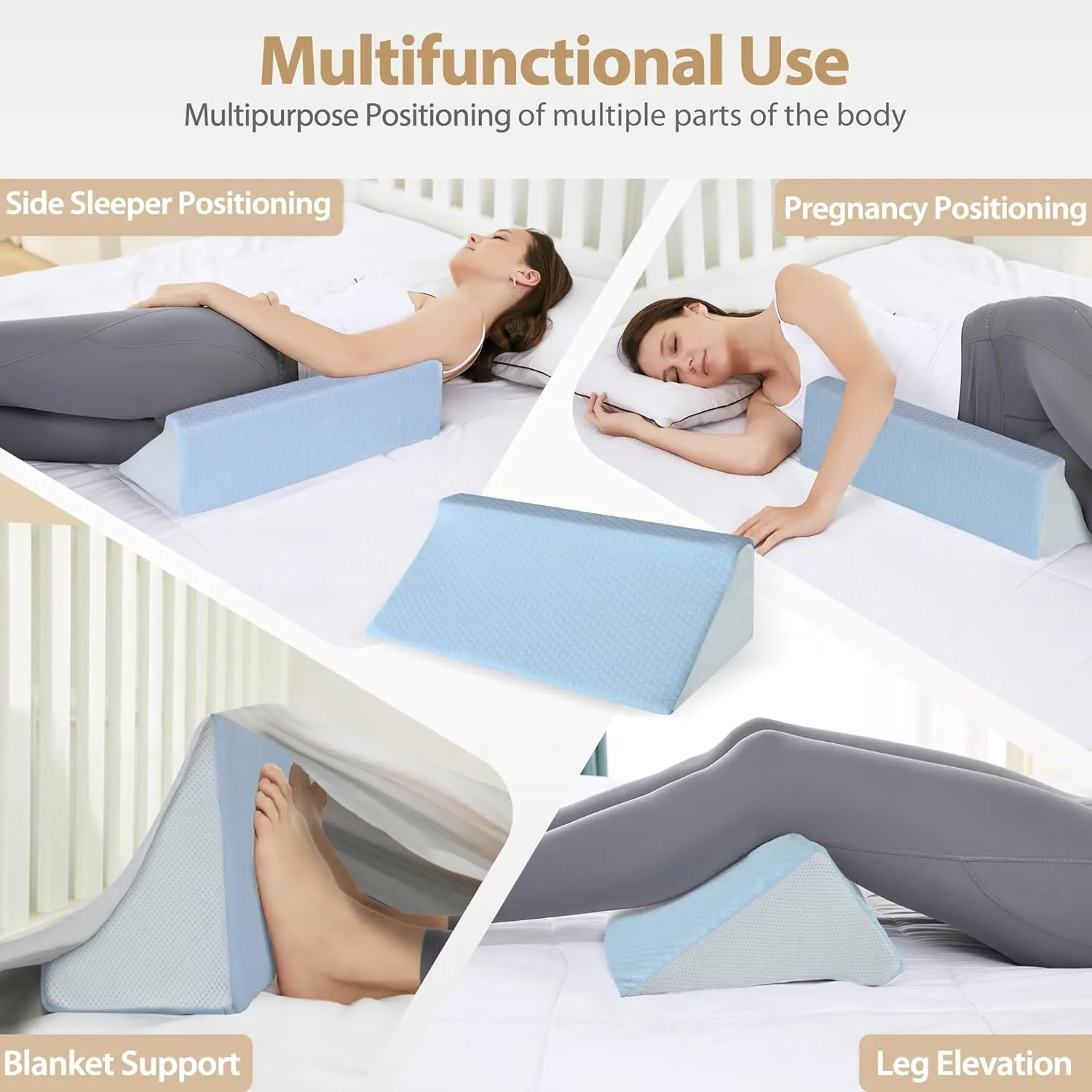 Wedge Pillow for Side Sleeping, Memory Foam Back Pillow Positioners for Side Sleeper, Preventing Bedsores, After Surgery, Pregnancy Support, Ankle Support, Bed Wedge Pillow