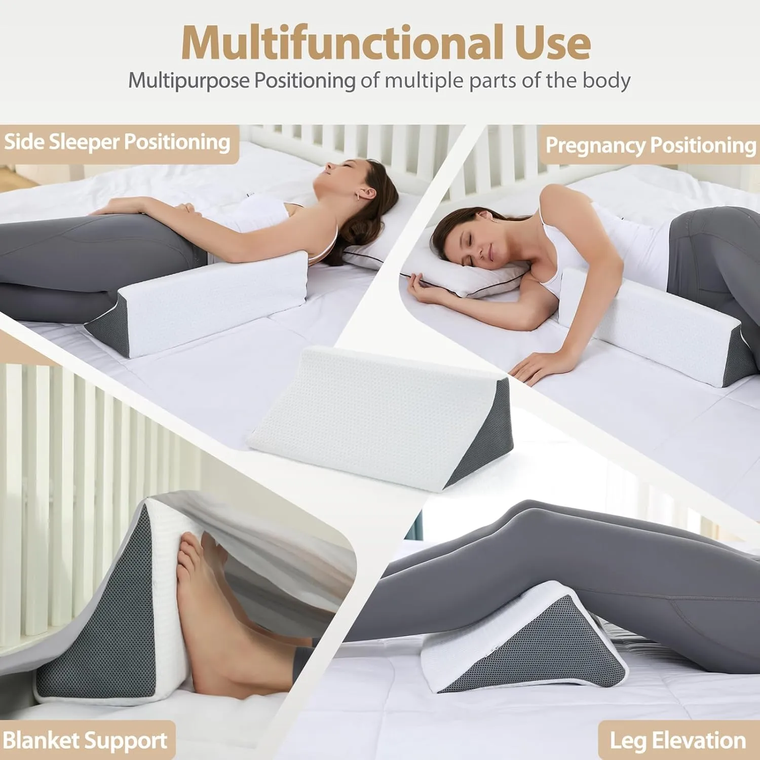 Wedge Pillow for Side Sleeping, Side Sleeper Body Back Positioners for Back Pain, Preventing Bedsores, After Surgery, Pregnancy Support, Ankle Support, Bed Wedge Pillow for Side Sleepers