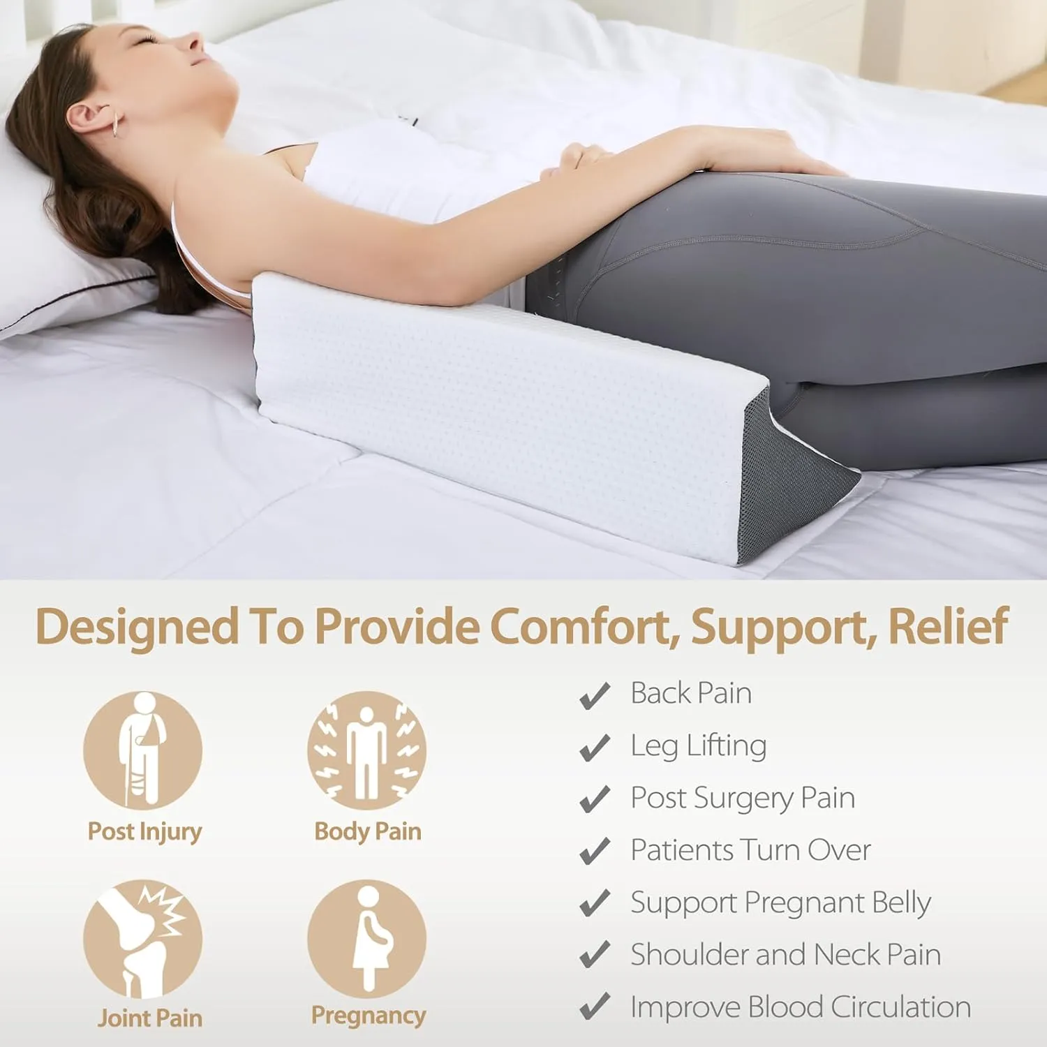Wedge Pillow for Side Sleeping, Side Sleeper Body Back Positioners for Back Pain, Preventing Bedsores, After Surgery, Pregnancy Support, Ankle Support, Bed Wedge Pillow for Side Sleepers