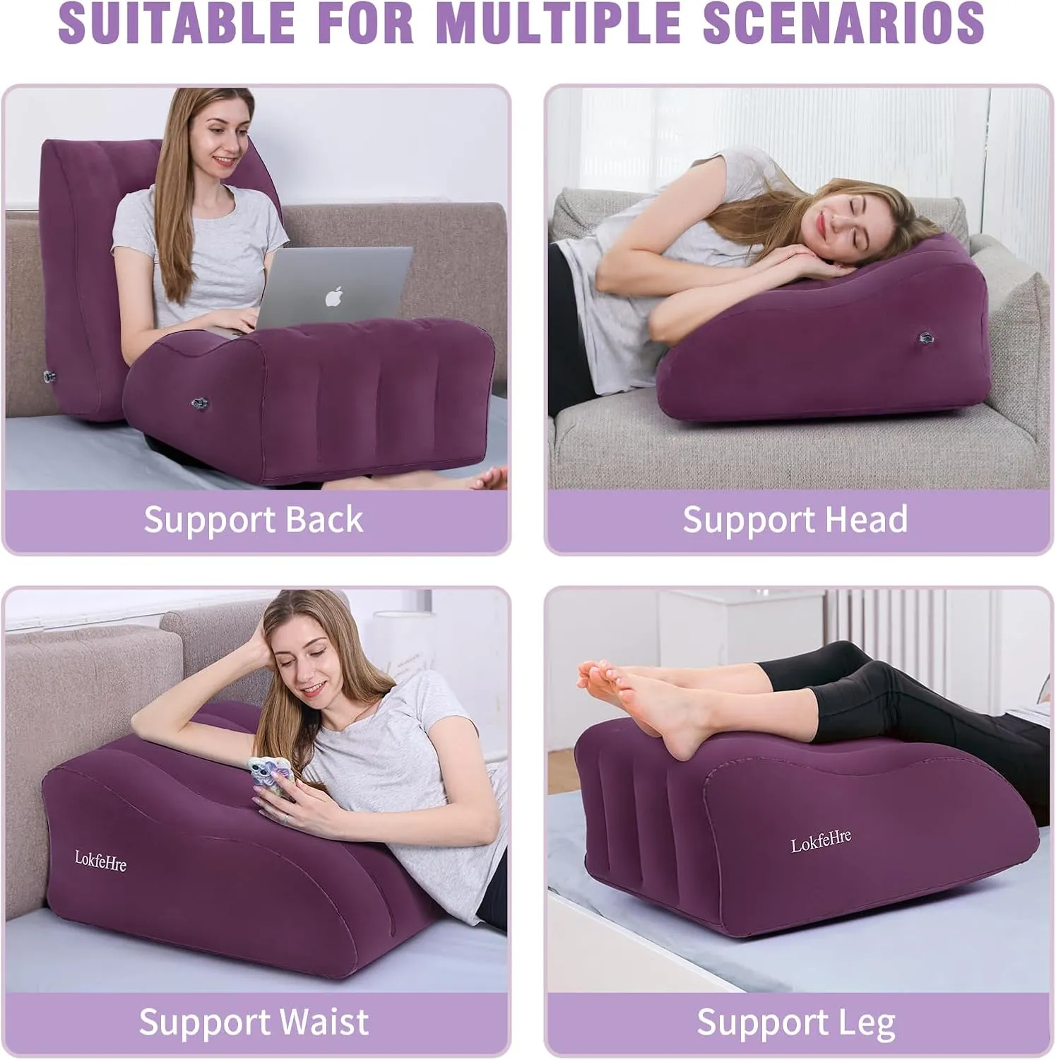 Wedge Pillow for Sleeping - Inflatable Leg Elevation Pillow for Swelling,Circulation,Leg & Back Pain Relief,Leg Support Polyvinyl Chloride Pillow for After Aurgery,Hip (Purple, Large)