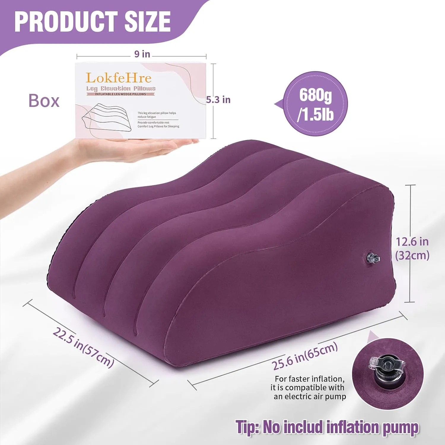 Wedge Pillow for Sleeping - Inflatable Leg Elevation Pillow for Swelling,Circulation,Leg & Back Pain Relief,Leg Support Polyvinyl Chloride Pillow for After Aurgery,Hip (Purple, Large)