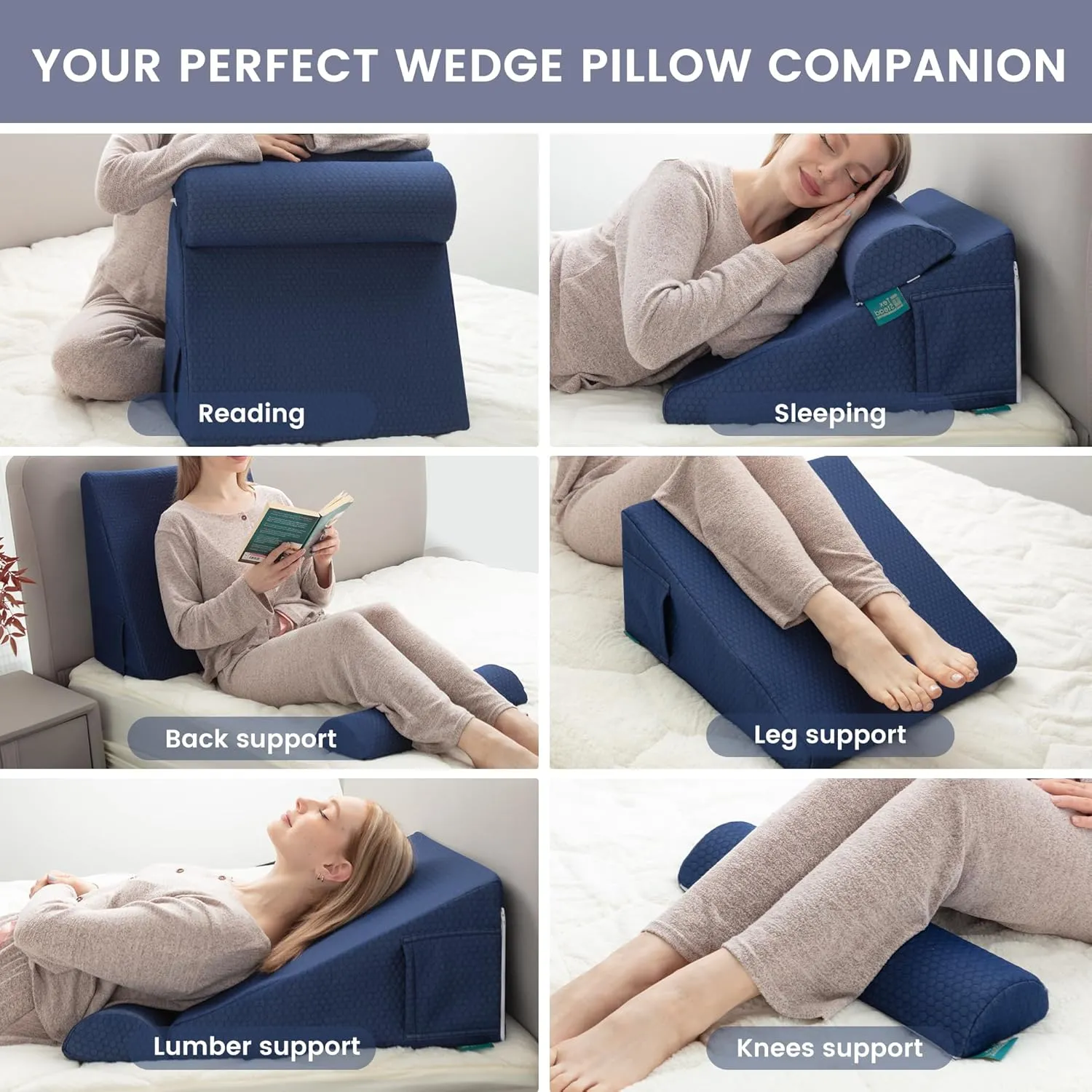 Wedge Pillow with Extra Bolster, Bed Wedge Pillow for Sleep Apnea, Acid Reflux Relief, Back Pain, After Surgery, 30 Degree Wedge Pillow for Sleeping Foam Wedge Cushion for Headboard
