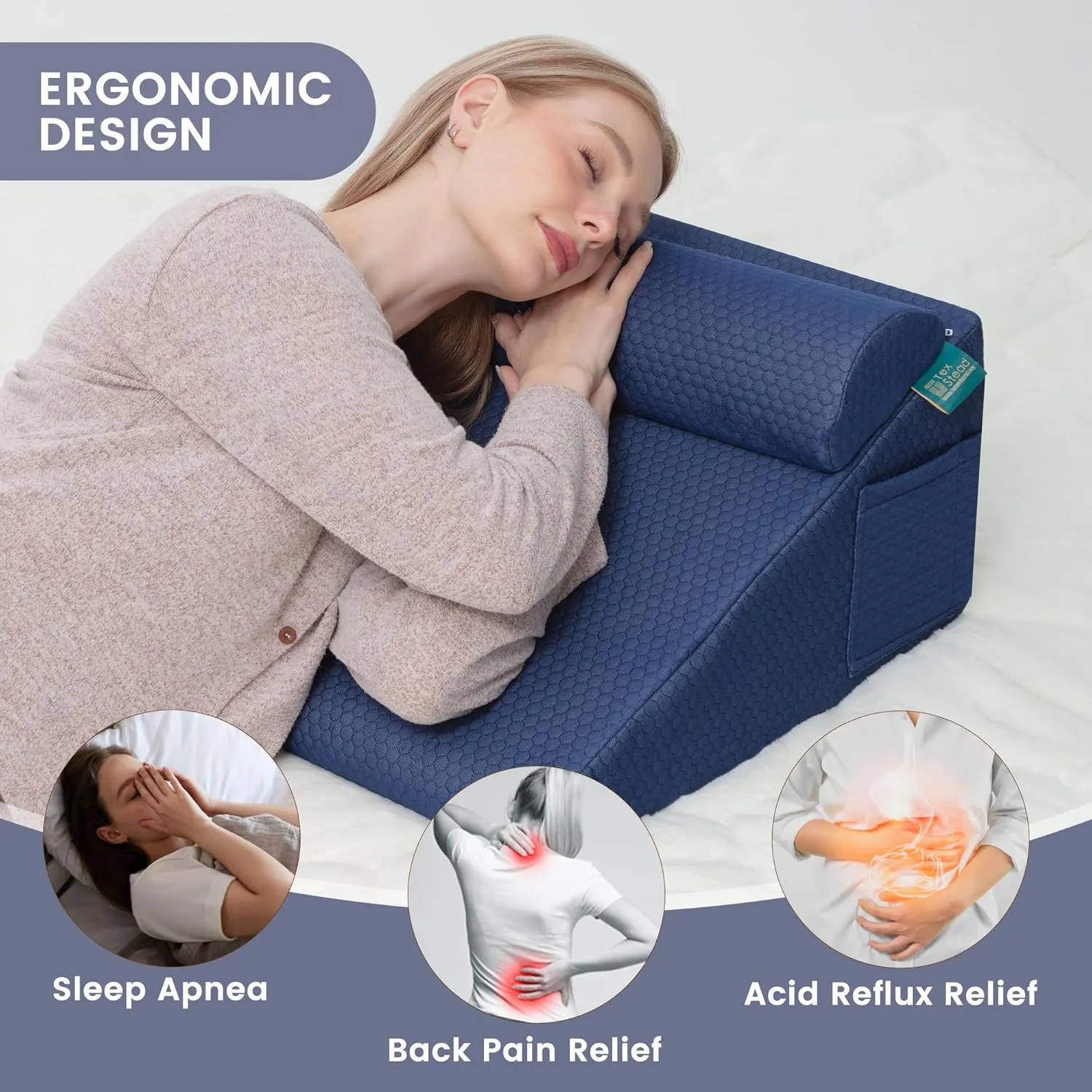 Wedge Pillow with Extra Bolster, Bed Wedge Pillow for Sleep Apnea, Acid Reflux Relief, Back Pain, After Surgery, 30 Degree Wedge Pillow for Sleeping Foam Wedge Cushion for Headboard
