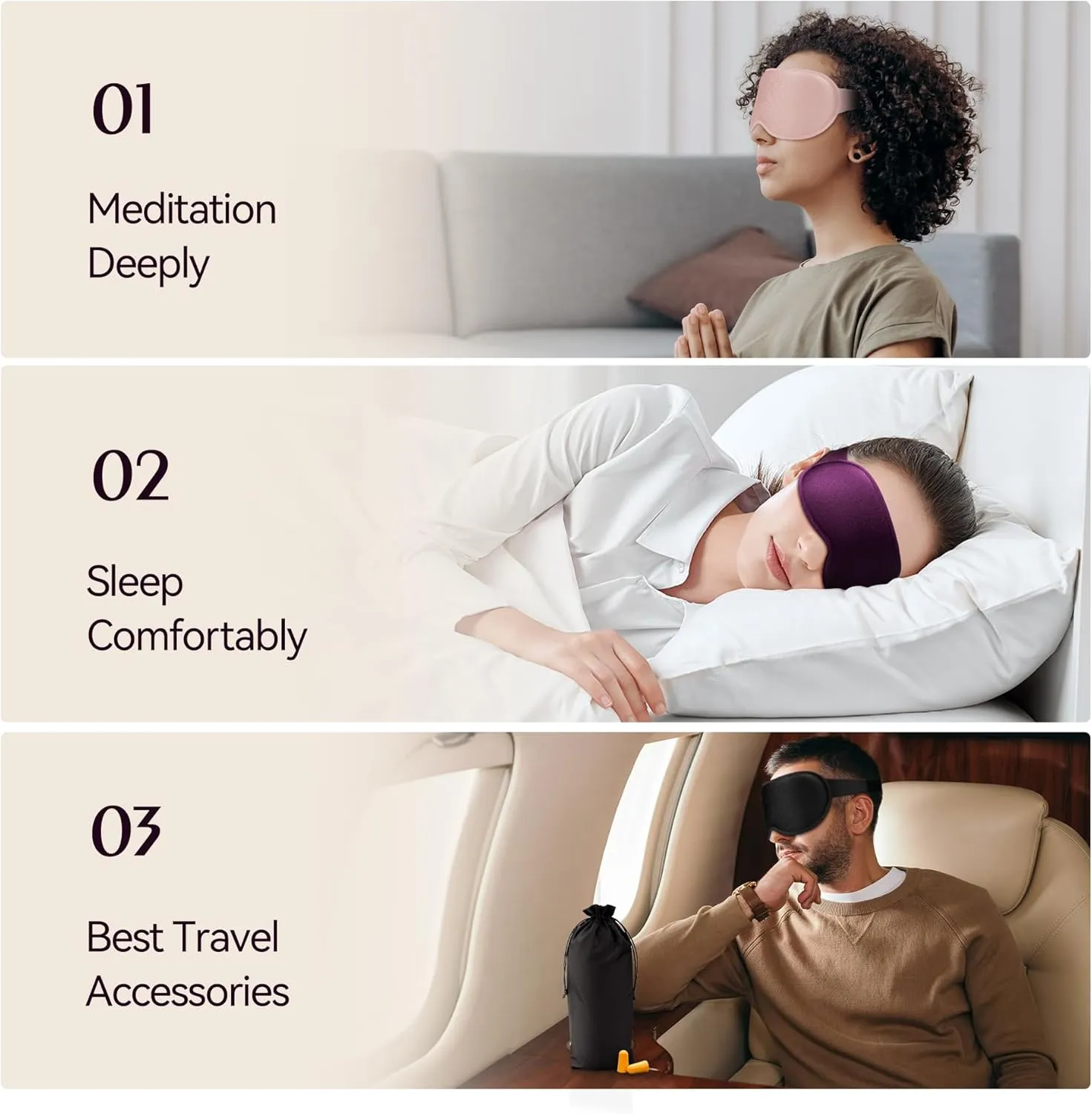 Weighted Sleep Mask 2 Pack - 3D Contoured Eye Masks for Sleep, Best Blackout Sleep Masks for Women Men, Eye Mask for Travel, Meditation, Airplane, Memory Foam, Adjustable Strap, Black Pink