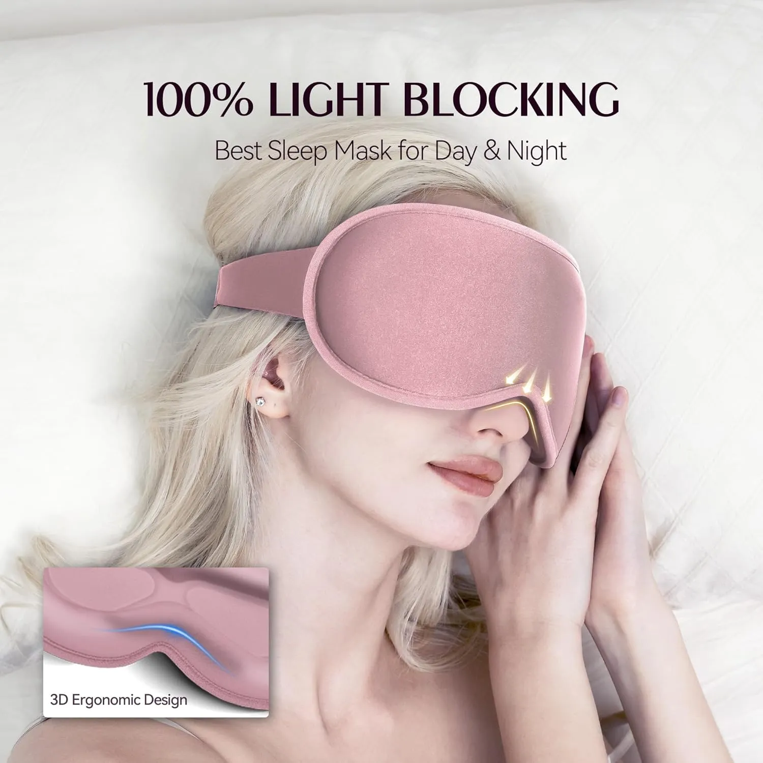 Weighted Sleep Mask 2 Pack - 3D Contoured Eye Masks for Sleep, Best Blackout Sleep Masks for Women Men, Eye Mask for Travel, Meditation, Airplane, Memory Foam, Adjustable Strap, Black Pink