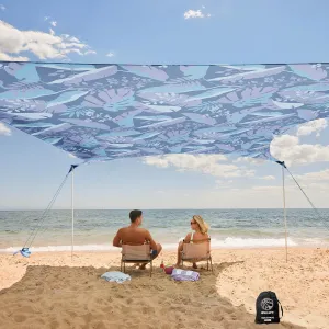 WEKAPO Beach Tent Sun Shelter - Easy Setup Beach Canopy with 4 Sturdy Poles, Large Sandbags and Shovel, 6'7'' Tall, Windproof Sun Shade for Backyard and Camping, UPF 50  Protectio