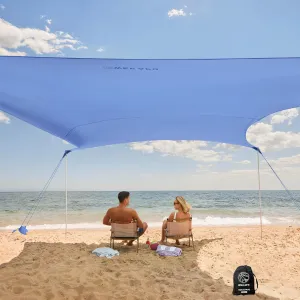 WEKAPO Beach Tent Sun Shelter - Easy Setup Beach Canopy with 4 Sturdy Poles, Large Sandbags and Shovel, 7'1'' Tall, Windproof Sun Shade for Backyard and Camping, UPF 50  Protection