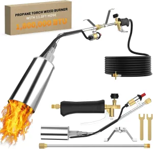 WELLUCK Propane Torch Weed Burner, Weed Torch 1,800,000 BTU Flame Weeder with 11.5FT Hose, Heavy Duty Blow Torch with Self Igniter, Flamethrower for Weeding, Barbecue, Asphalt, Snow Melting