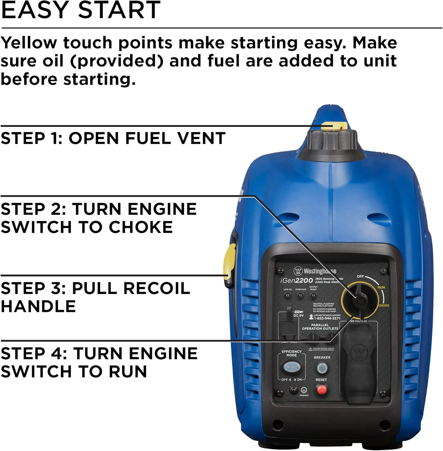 Westinghouse 2200 Peak Watt Super Quiet & Lightweight Portable Inverter Generator, Gas Powered, Parallel Capable, Long Run Time