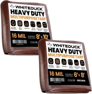 WHITEDUCK Pack of 2 Super Heavy Duty Poly Tarp Thick 16 Mil, 6'x8' and 8' x 10' Waterproof 100% UV Resistant Rip/Tear Proof Tarp w/Rustproof Grommets & Reinforced Edges
