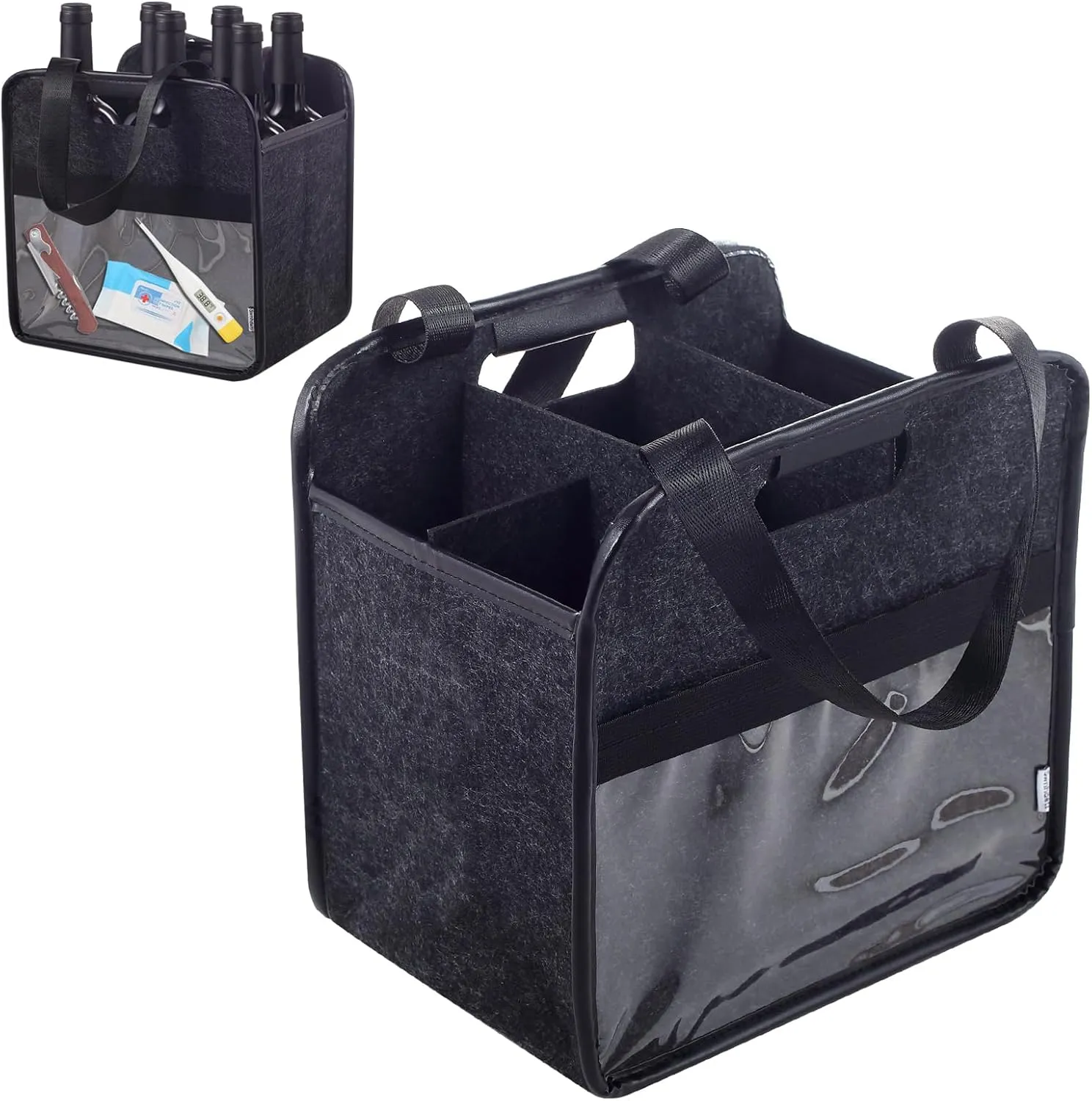 Wine Tote Bag, Reusable Wine Carrier Tote, Wine Bags for Wine Bottles Travel, Vacation Picnic Dinner Party, Camping and Picnic, Perfect Wine Lover Gift (Grey, 6 Bottle)