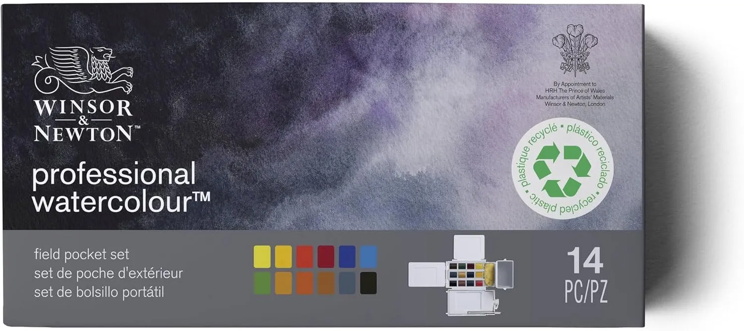 Winsor & Newton Professional Watercolor Paint Set, Compact Set, 12 Half Pan and Accessories