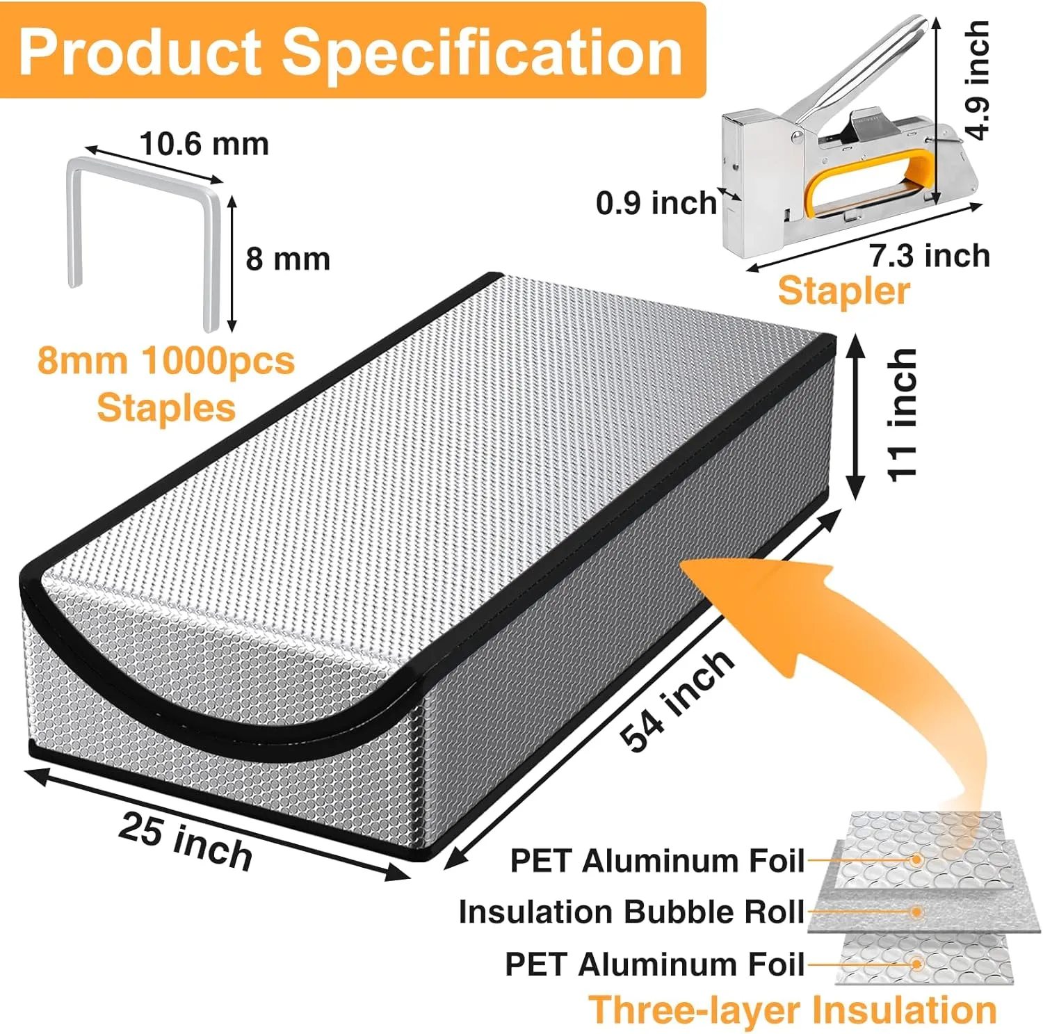 WISYOK Attic Door Insulation Cover 25"x54"x11", Energy-Saving Attic Tent with Zipper, Thick Attic Hatch Insulation for Pull-Down Stairs, Includes 1 Stapler, 1000 Staples