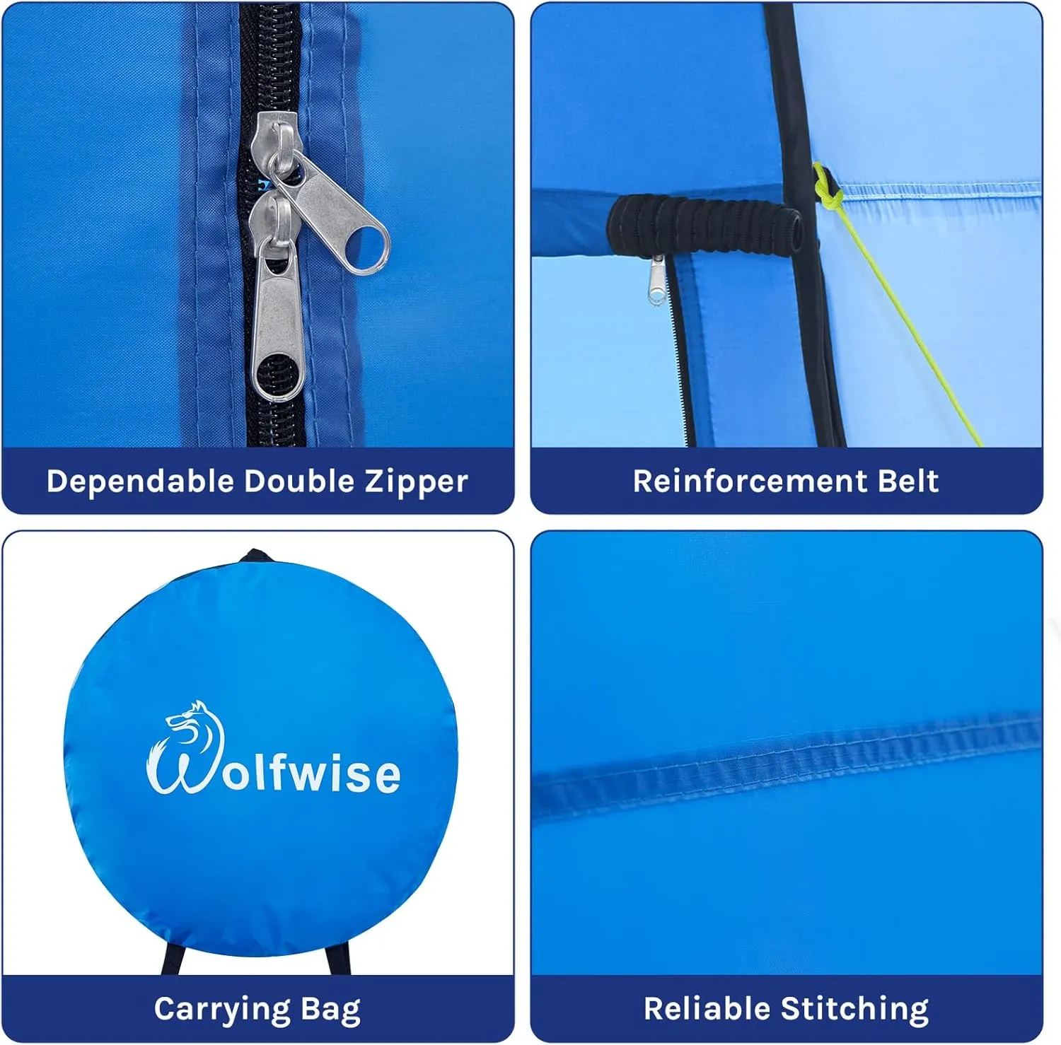 WolfWise Portable Pop Up Privacy Shower Tent, Spacious Changing Room, Dressing Room, Sun Sunshade Canopy Outdoor Rain Shelter, Backpack Privacy Shelters for Camping, Hiking, Beach, Toilet, Large Blue
