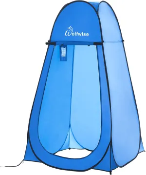 WolfWise Portable Pop Up Privacy Shower Tent, Spacious Changing Room, Dressing Room, Sun Sunshade Canopy Outdoor Rain Shelter, Backpack Privacy Shelters for Camping, Hiking, Beach, Toilet, Large Blue