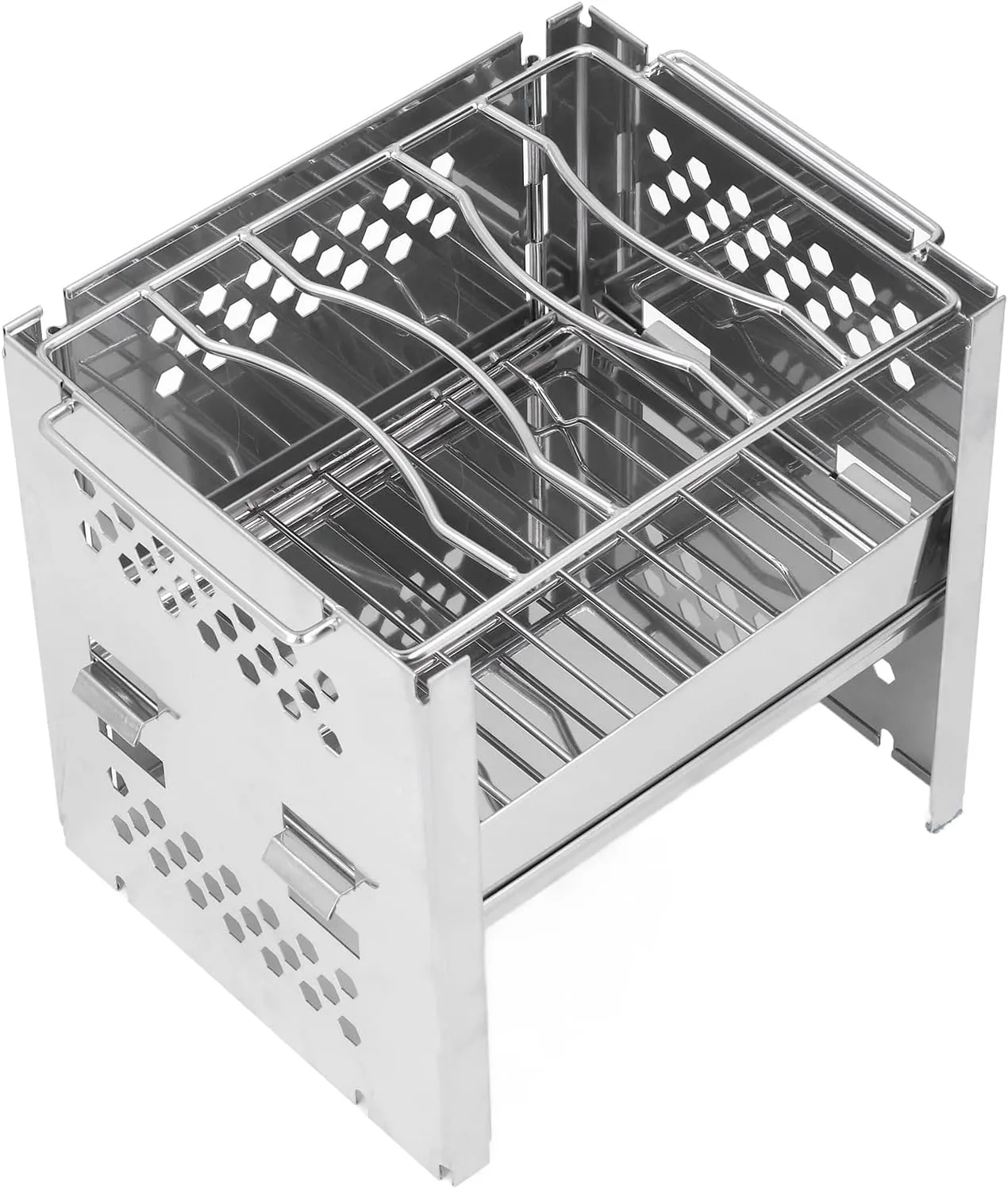 Wood Burning Camp Stoves, Potable Folding Stainless Steel Backpacking Stove, BBQ Cooker for Picnic BBQ Cooker Potable Outdoor Camp