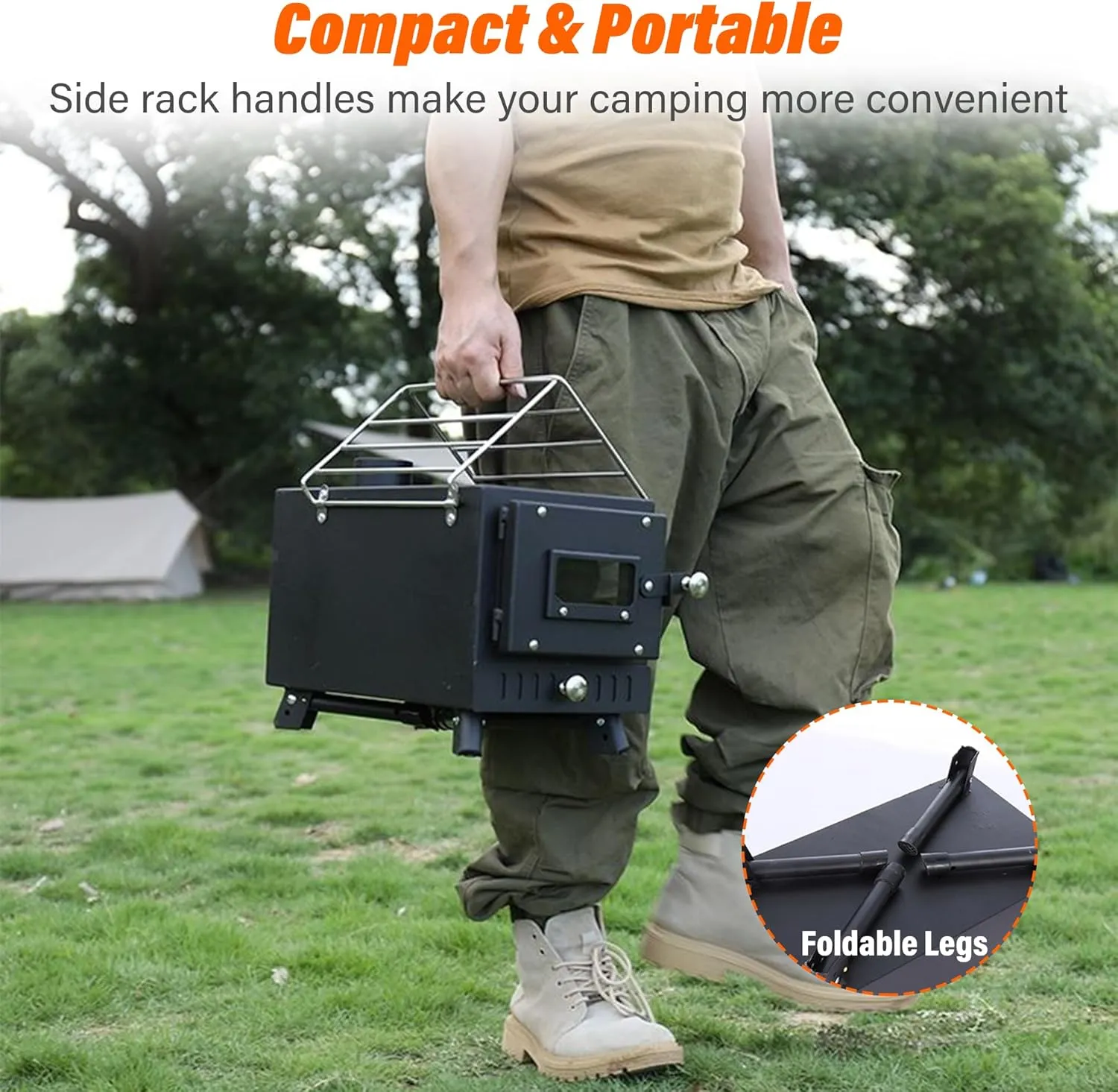 Wood Stove Hot Tent Stove, Camping Wood Stove Stainless Steel Camping Tent Stove, Portable Wood Burning Stove with Chimney Pipes & Gloves for Outdoor Cooking and Heating