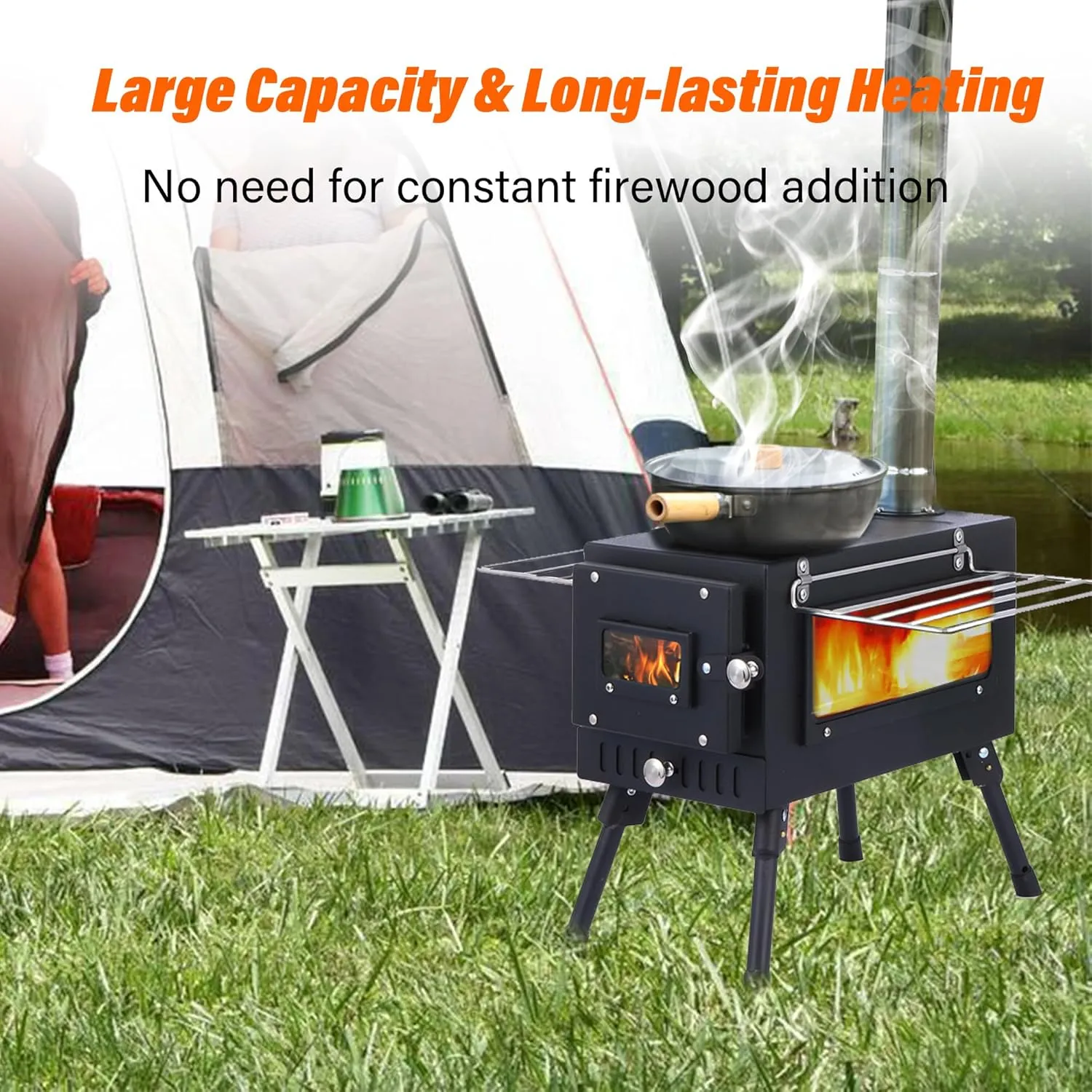 Wood Stove Hot Tent Stove, Camping Wood Stove Stainless Steel Camping Tent Stove, Portable Wood Burning Stove with Chimney Pipes & Gloves for Outdoor Cooking and Heating