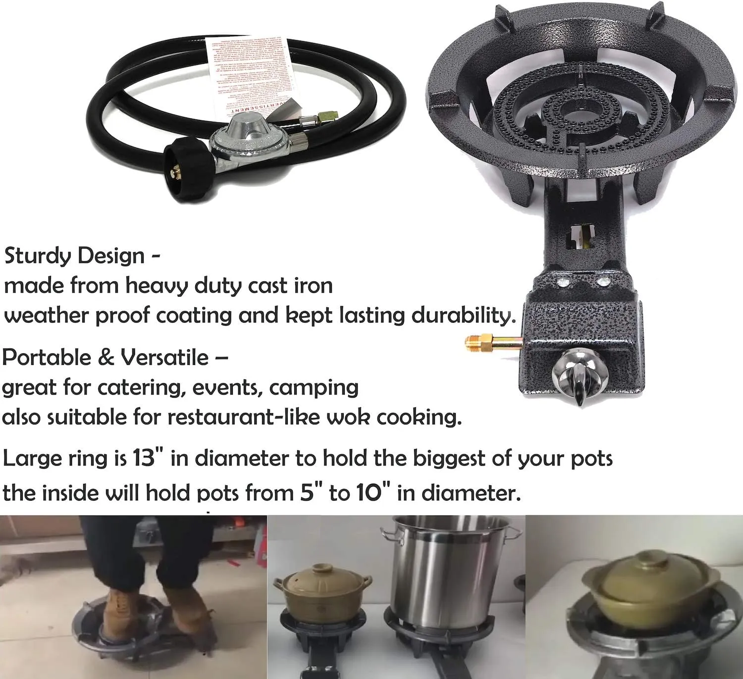 XKMT- Camping Portable Propane 32,000 BTU Gas Burner Stove With Hose Kit Jumbo Super Supergas Camp Tailgating [P/N: ET-COOK008-RAW]