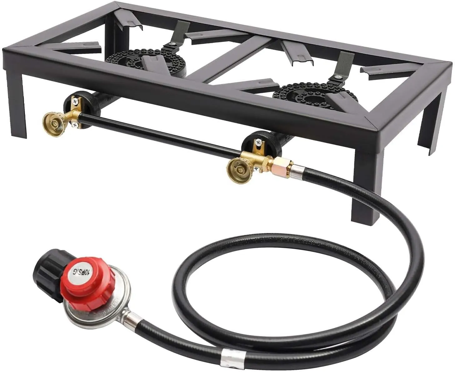 Xuthusman Portable Single Burner Outdoor Gas Stove Propane Cooker with Adjustable 0-20Psi Regulator Hose for Patio Camping, BBQ, Home Brewing, Turkey Fry, Maple Syrup Prep (Double Burner)