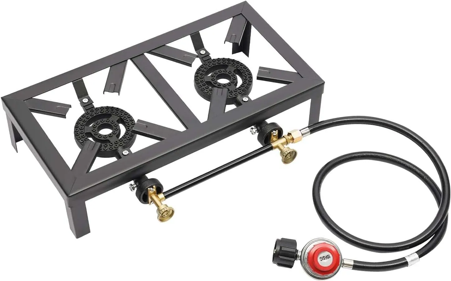 Xuthusman Portable Single Burner Outdoor Gas Stove Propane Cooker with Adjustable 0-20Psi Regulator Hose for Patio Camping, BBQ, Home Brewing, Turkey Fry, Maple Syrup Prep (Double Burner)