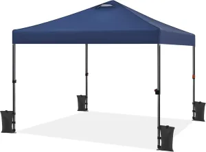 Yaheetech 10x10 Pop up Canopy Tent, Commercial 150D Silver Coated Fabric Outdoor Instant Tent w/Wheeled Bag, 4 Sandbags, 8 Stakes & 4 Ropes for Parties, Camping, Beach, Navy Blue