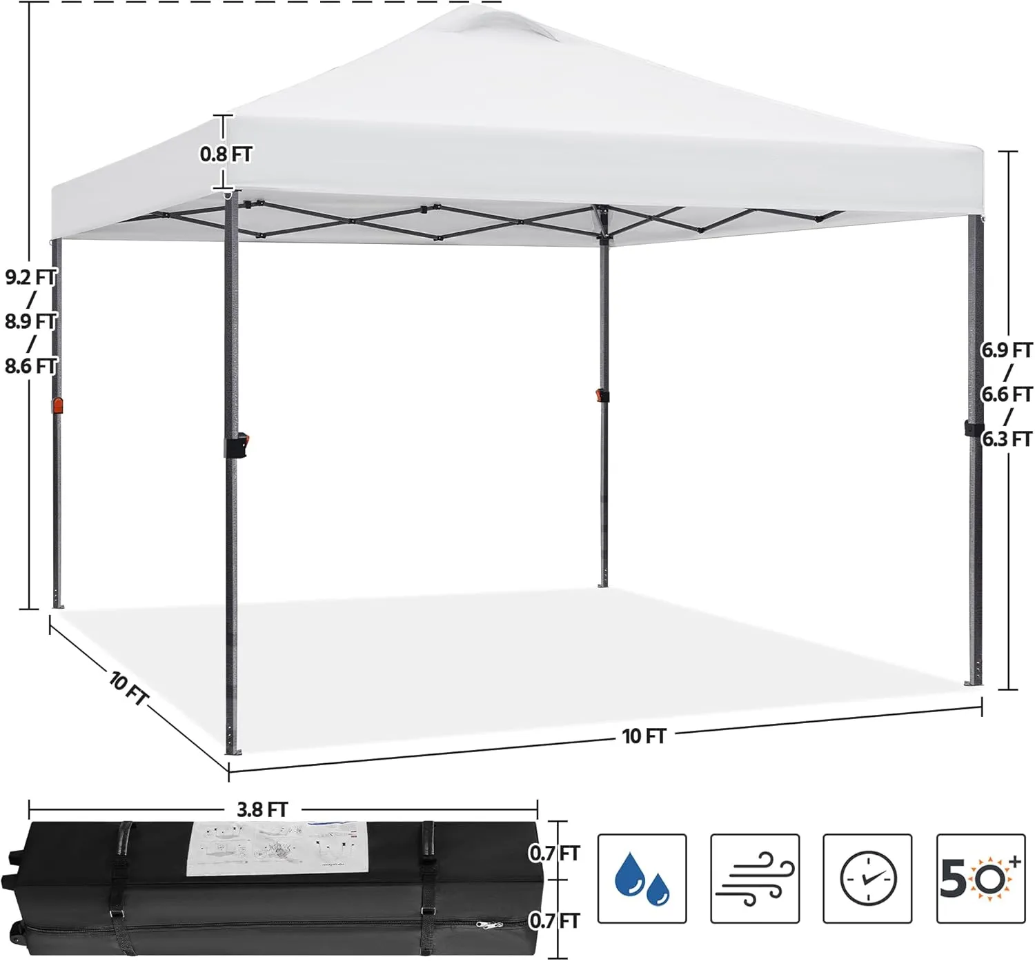 Yaheetech 10x10 Pop up Canopy Tent, Commercial 150D Silver Coated Fabric Outdoor Instant Tent w/Wheeled Bag, 4 Sandbags, 8 Stakes & 4 Ropes for Parties, Camping, Beach, White