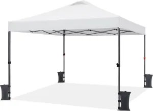 Yaheetech 10x10 Pop up Canopy Tent, Commercial 150D Silver Coated Fabric Outdoor Instant Tent w/Wheeled Bag, 4 Sandbags, 8 Stakes & 4 Ropes for Parties, Camping, Beach, White