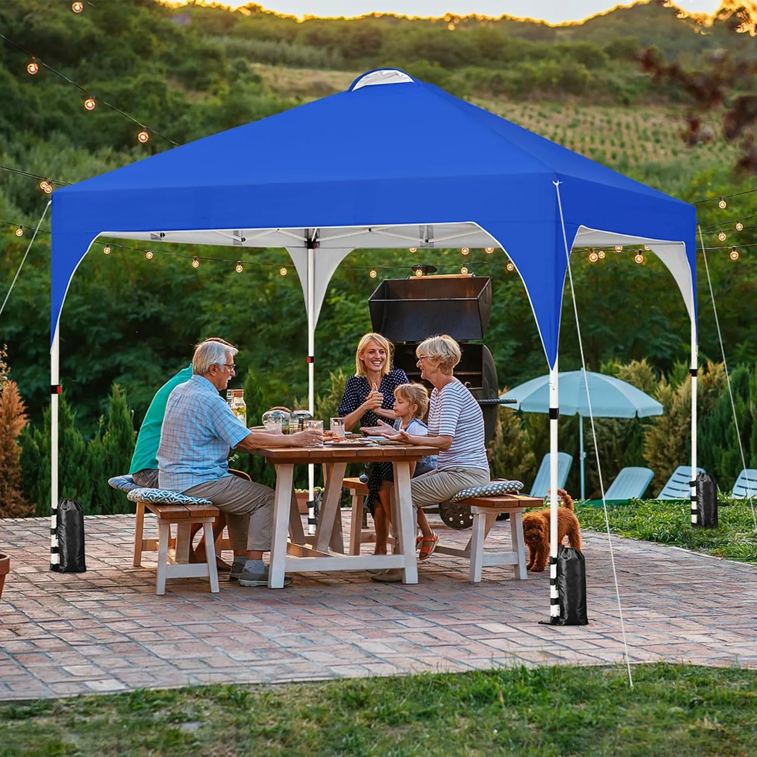Yaheetech 10x10 Pop Up Canopy Tent with Vent, Easy Set Up Tent, Instant Sun Shelter Canopy with Wheeled Bag, 4 Sandbags, 12 Stakes & 4 Ropes, for Parties, Beach, Outdoor, Blue