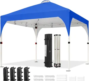Yaheetech 10x10 Pop Up Canopy Tent with Vent, Easy Set Up Tent, Instant Sun Shelter Canopy with Wheeled Bag, 4 Sandbags, 12 Stakes & 4 Ropes, for Parties, Beach, Outdoor, Blue