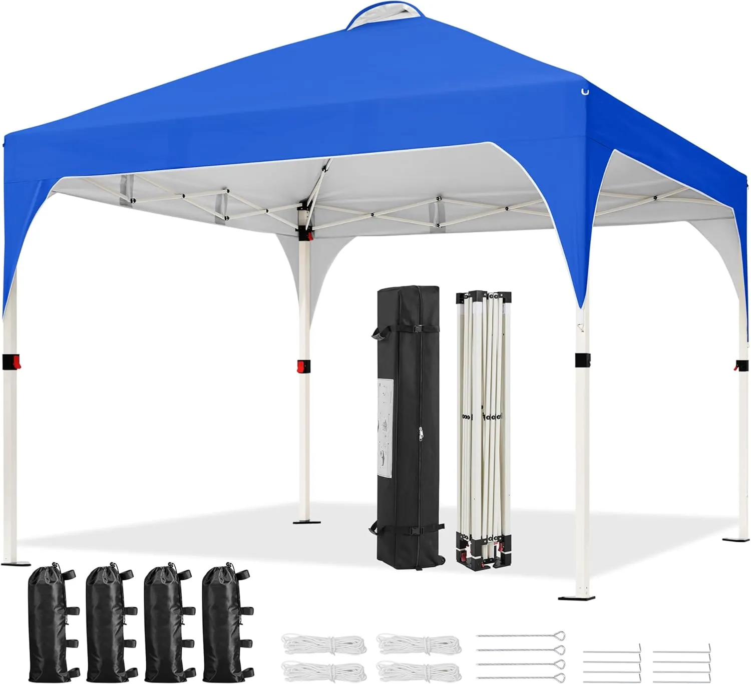 Yaheetech 10x10 Pop Up Canopy Tent with Vent, Easy Set Up Tent, Instant Sun Shelter Canopy with Wheeled Bag, 4 Sandbags, 12 Stakes & 4 Ropes, for Parties, Beach, Outdoor, Blue