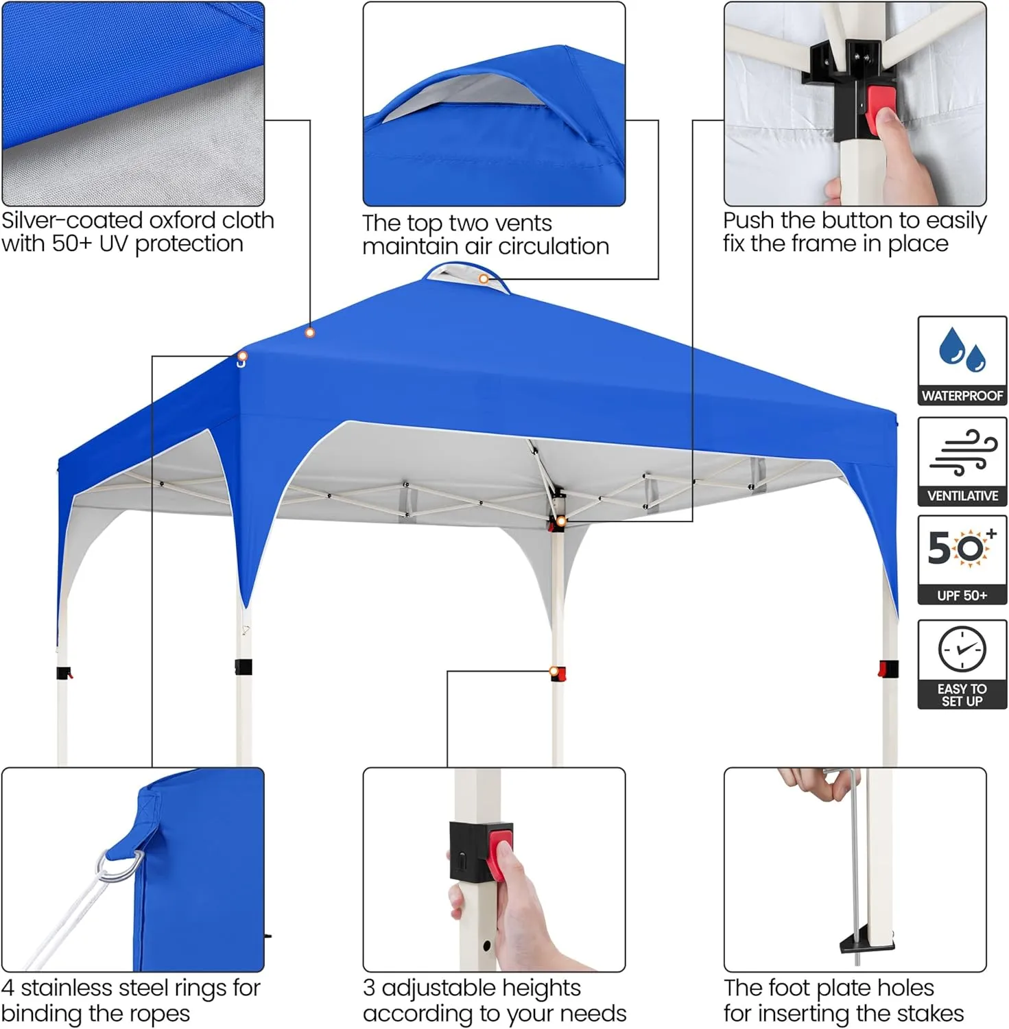 Yaheetech 10x10 Pop Up Canopy Tent with Vent, Easy Set Up Tent, Instant Sun Shelter Canopy with Wheeled Bag, 4 Sandbags, 12 Stakes & 4 Ropes, for Parties, Beach, Outdoor, Blue