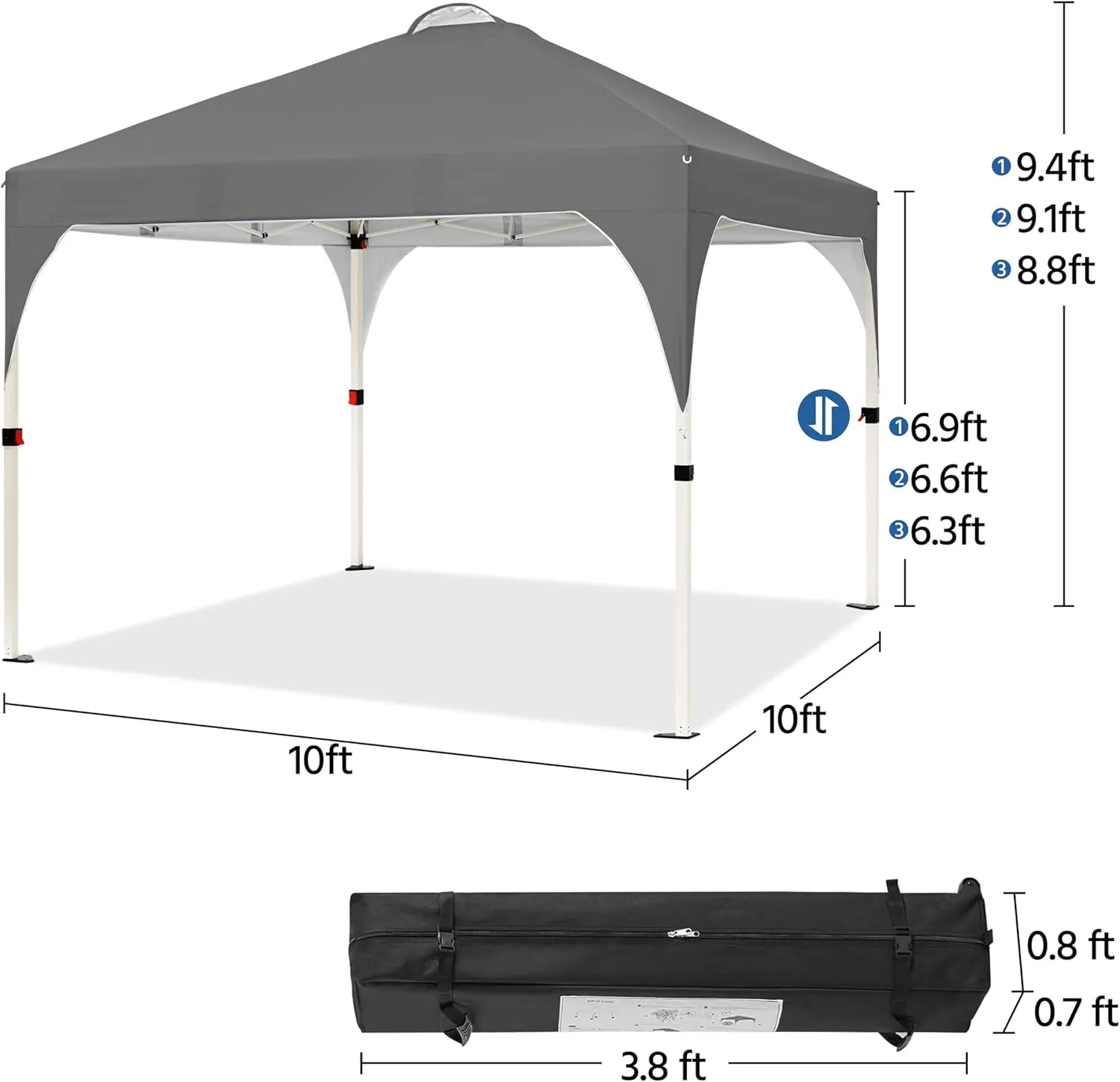 Yaheetech 10x10 Pop Up Canopy Tent with Vent, Easy Set Up Tent, Instant Sun Shelter Canopy with Wheeled Bag, 4 Sandbags, 12 Stakes & 4 Ropes, for Parties, Beach, Outdoor, Dark Gray