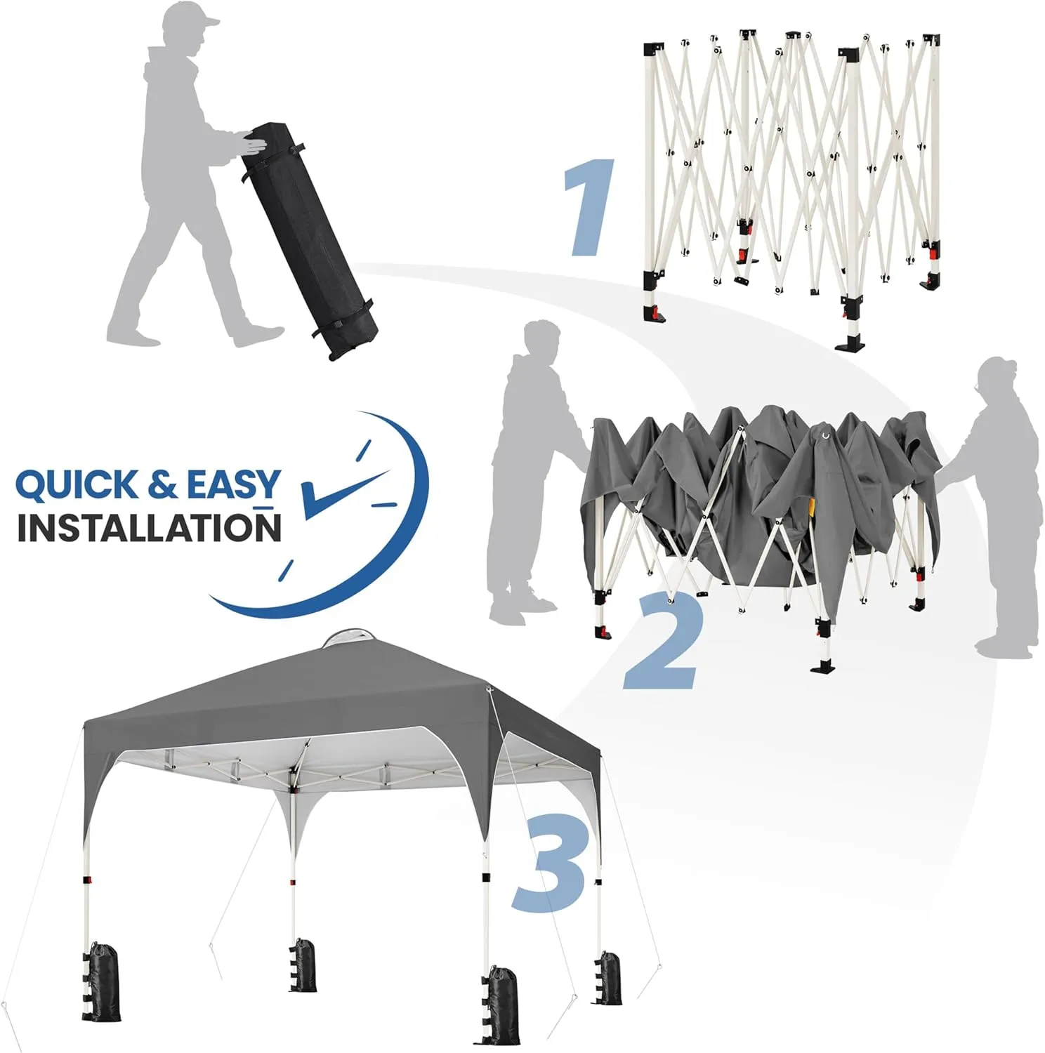 Yaheetech 10x10 Pop Up Canopy Tent with Vent, Easy Set Up Tent, Instant Sun Shelter Canopy with Wheeled Bag, 4 Sandbags, 12 Stakes & 4 Ropes, for Parties, Beach, Outdoor, Dark Gray