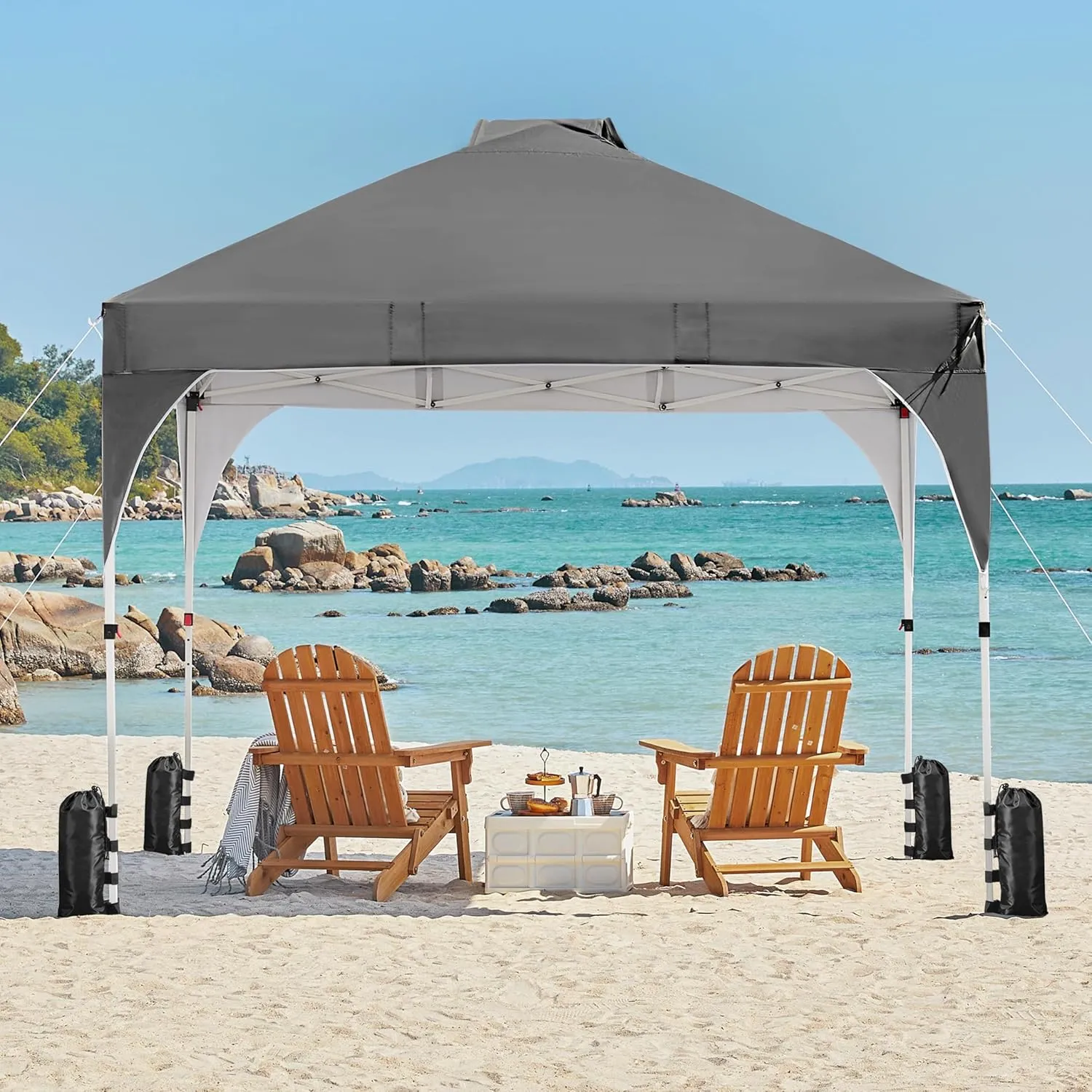 Yaheetech 10x10 Pop Up Canopy Tent with Vent, Easy Set Up Tent, Instant Sun Shelter Canopy with Wheeled Bag, 4 Sandbags, 12 Stakes & 4 Ropes, for Parties, Beach, Outdoor, Dark Gray