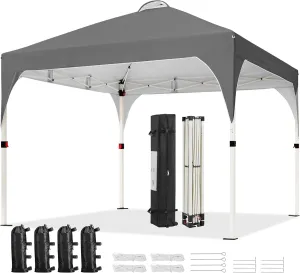 Yaheetech 10x10 Pop Up Canopy Tent with Vent, Easy Set Up Tent, Instant Sun Shelter Canopy with Wheeled Bag, 4 Sandbags, 12 Stakes & 4 Ropes, for Parties, Beach, Outdoor, Dark Gray
