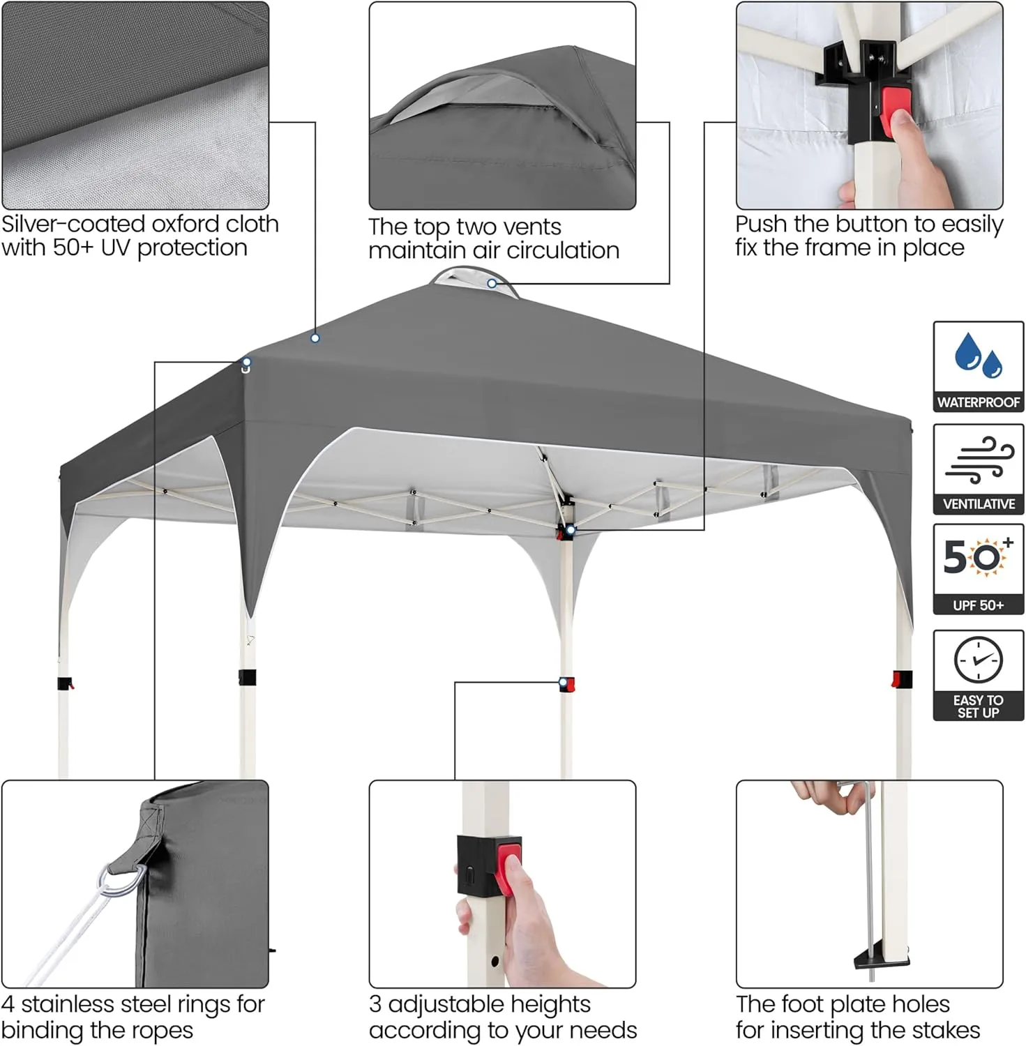 Yaheetech 10x10 Pop Up Canopy Tent with Vent, Easy Set Up Tent, Instant Sun Shelter Canopy with Wheeled Bag, 4 Sandbags, 12 Stakes & 4 Ropes, for Parties, Beach, Outdoor, Dark Gray