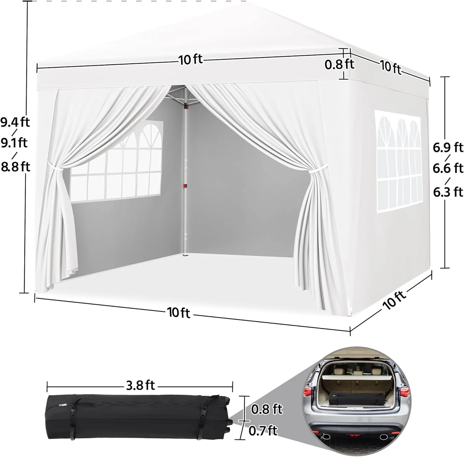 Yaheetech 10x10 Pop Up Canopy with 4 Removable Sidewalls, Portable Enclosed Instant Tent, Waterproof Outdoor Tent, Beach Sun Shelter with 4 Sandbags, 12 Stakes & 4 Ropes, White