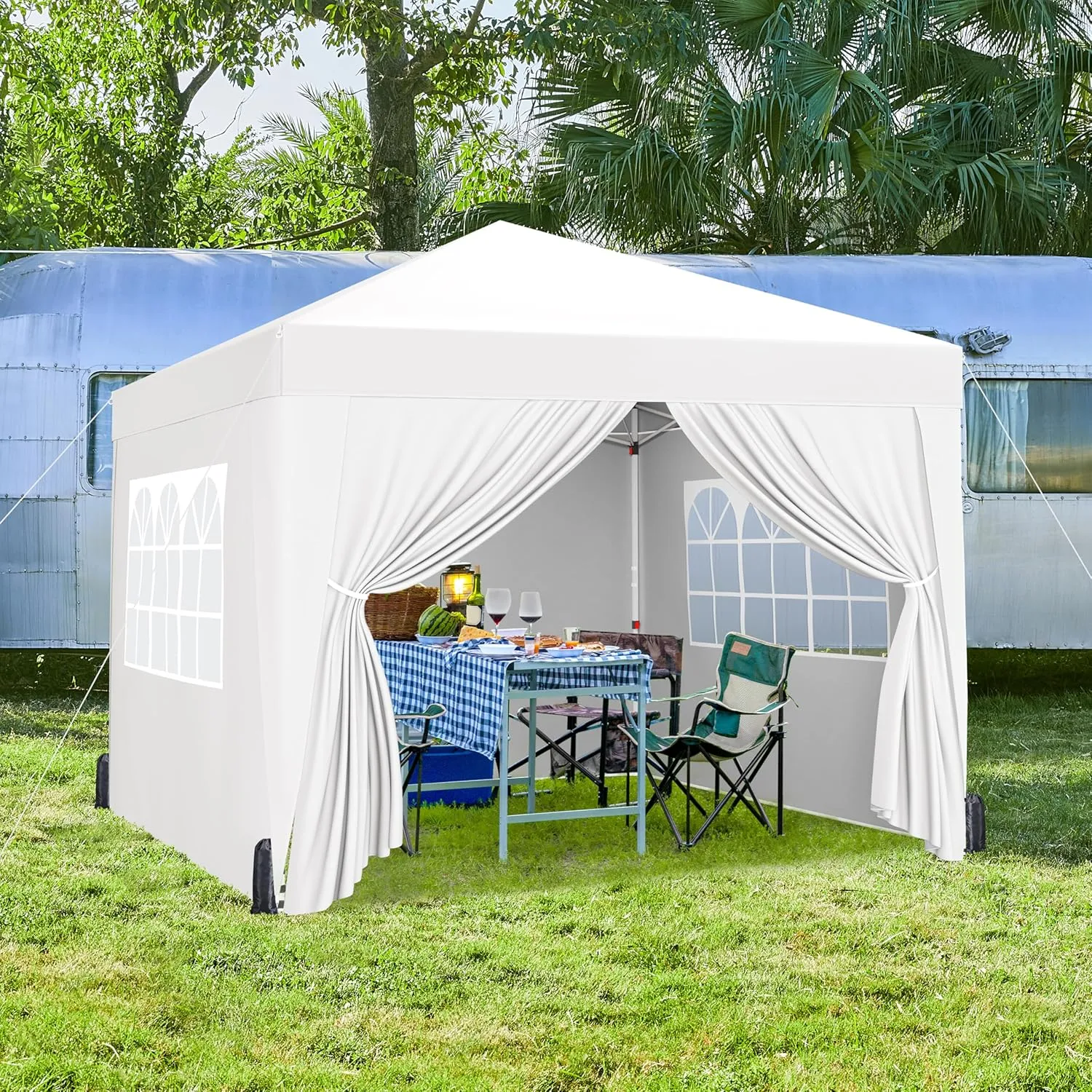 Yaheetech 10x10 Pop Up Canopy with 4 Removable Sidewalls, Portable Enclosed Instant Tent, Waterproof Outdoor Tent, Beach Sun Shelter with 4 Sandbags, 12 Stakes & 4 Ropes, White