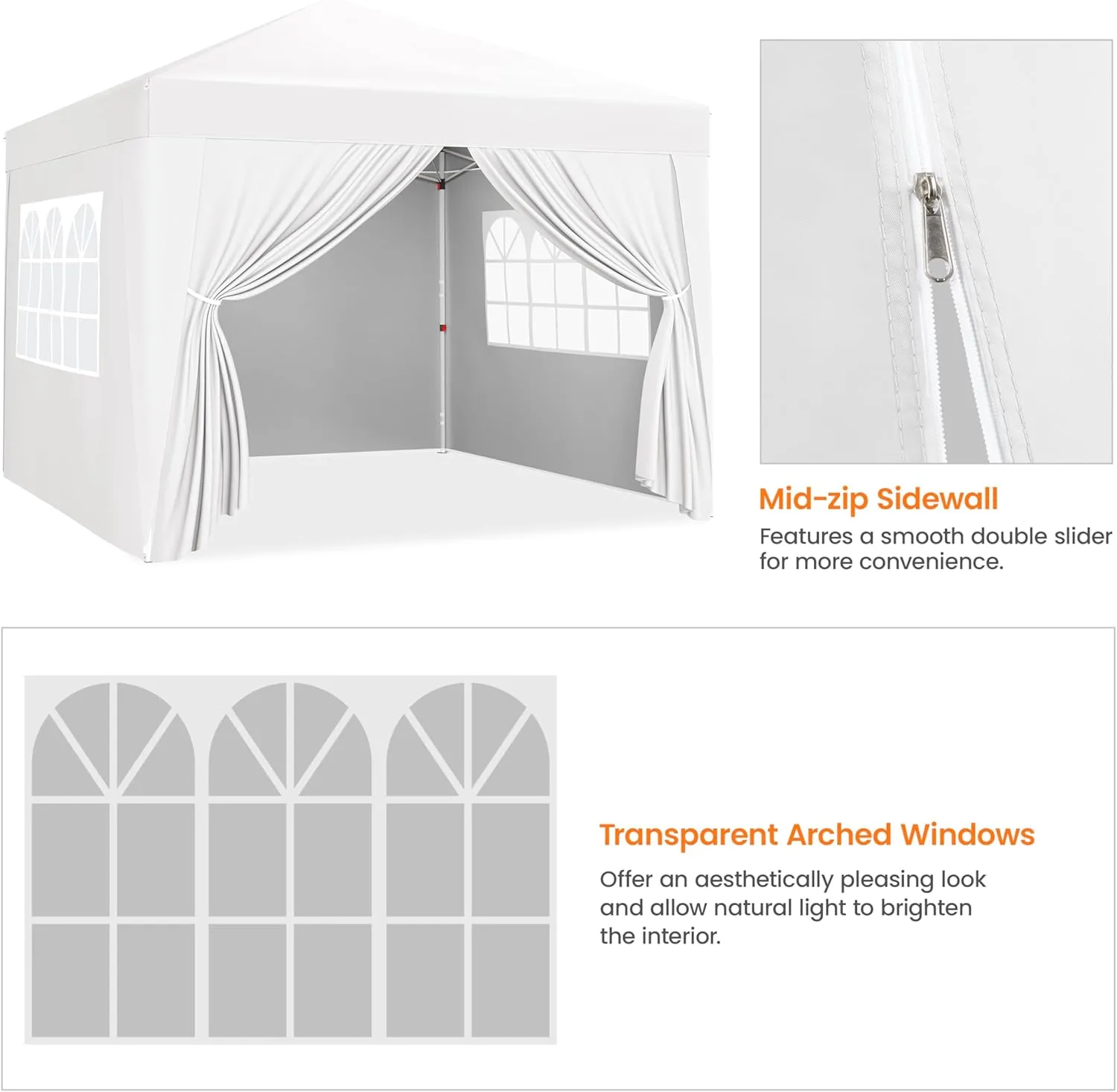 Yaheetech 10x10 Pop Up Canopy with 4 Removable Sidewalls, Portable Enclosed Instant Tent, Waterproof Outdoor Tent, Beach Sun Shelter with 4 Sandbags, 12 Stakes & 4 Ropes, White